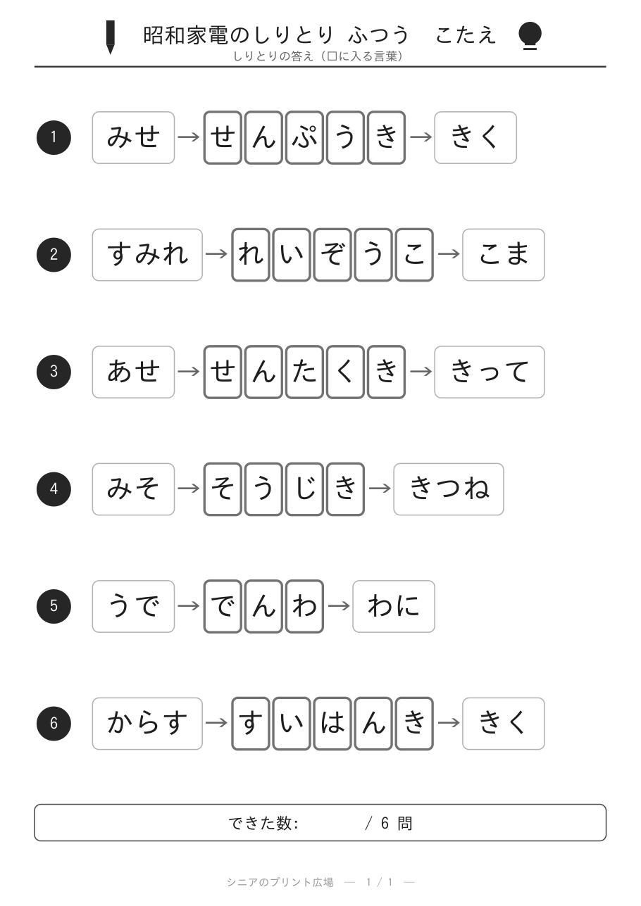 昭和家電のしりとり ふつう 答え白黒版