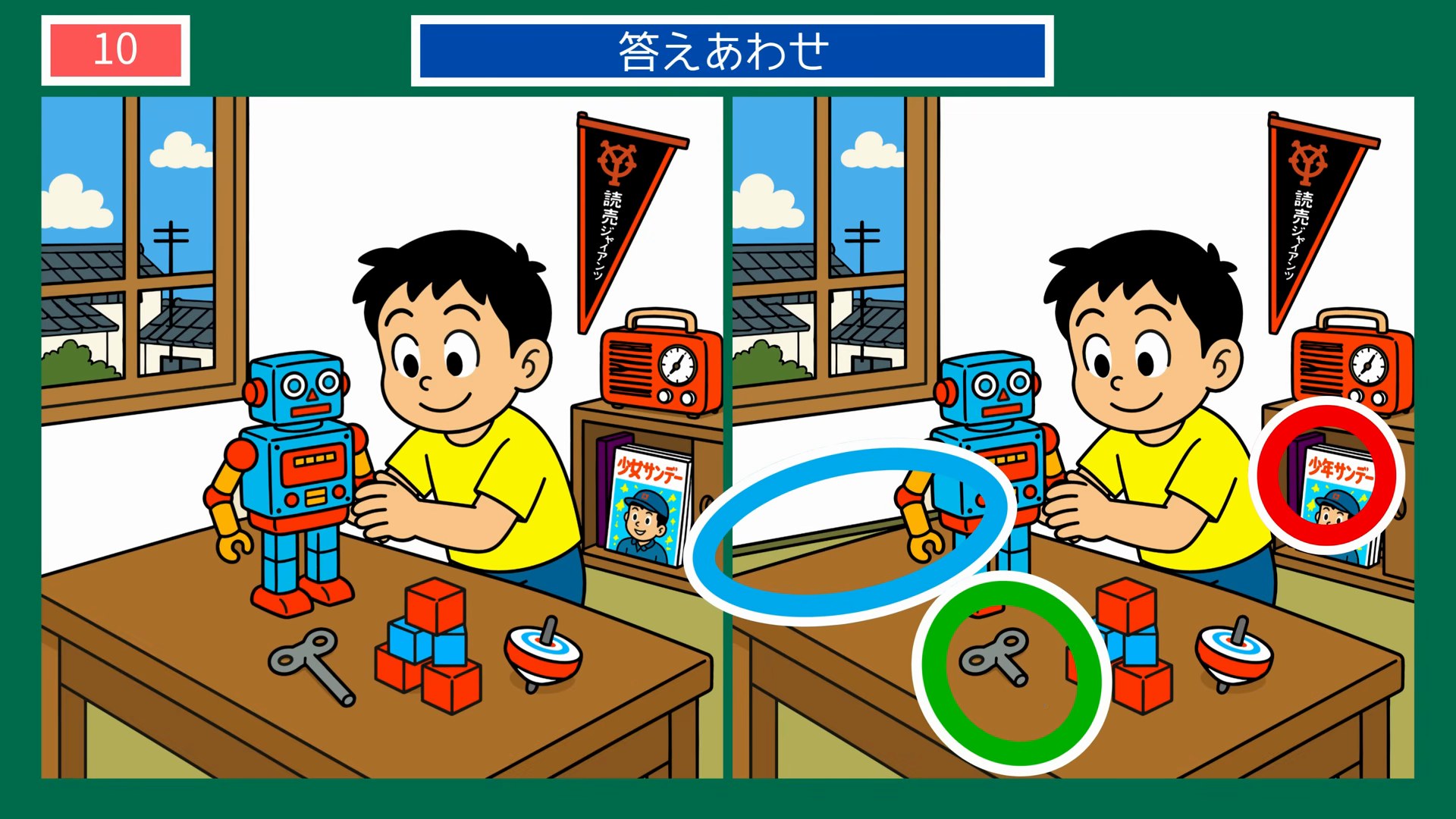 昭和の懐かしいおもちゃの間違い探し 第10問 ブリキのロボットで遊ぶの答え