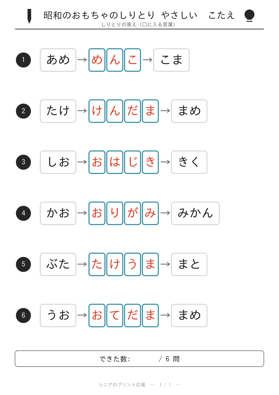 昭和のおもちゃのしりとり やさしい 答えカラー版
