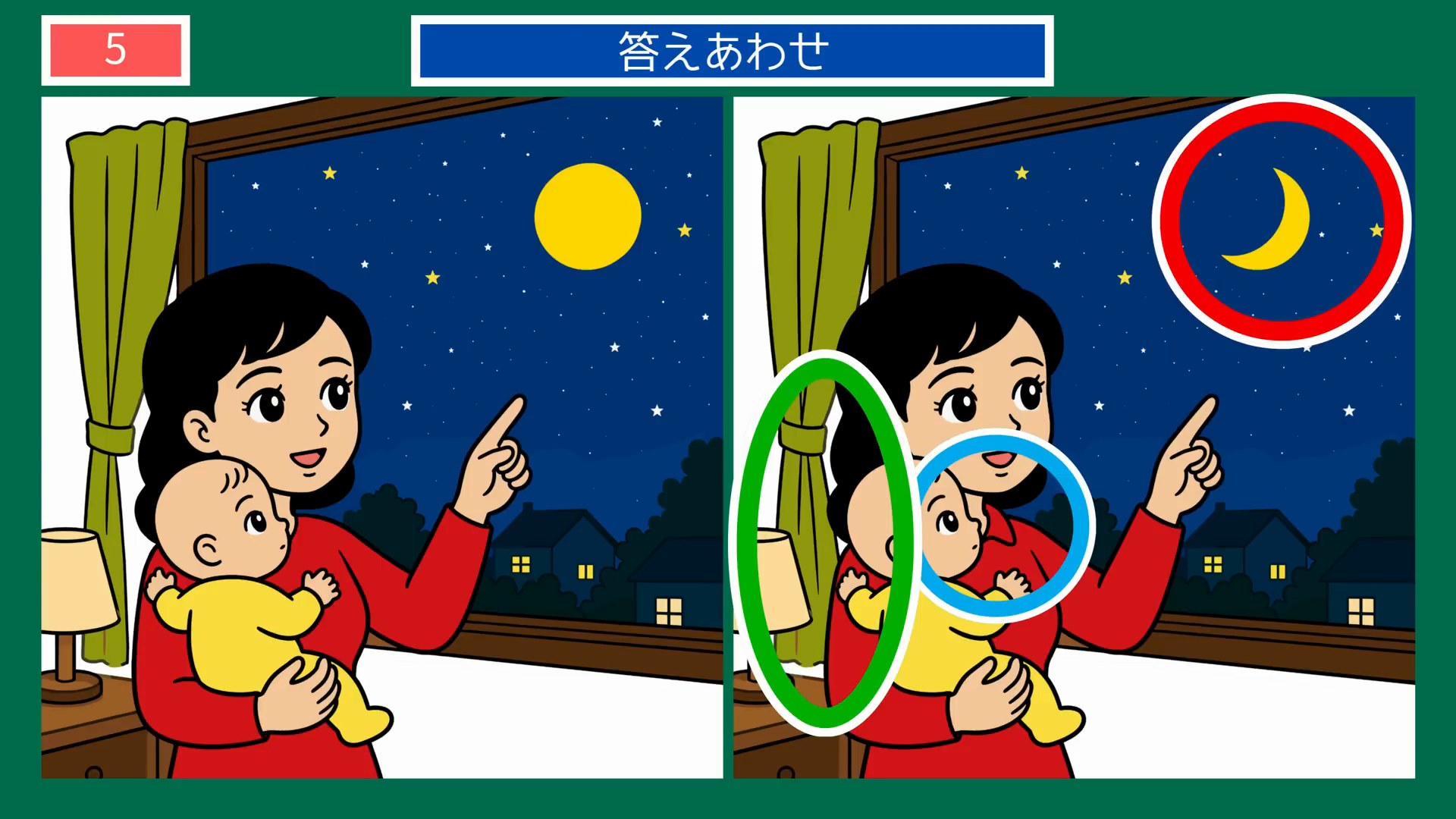 七夕の間違い探し 第5問 夜空を指さす親子の答え