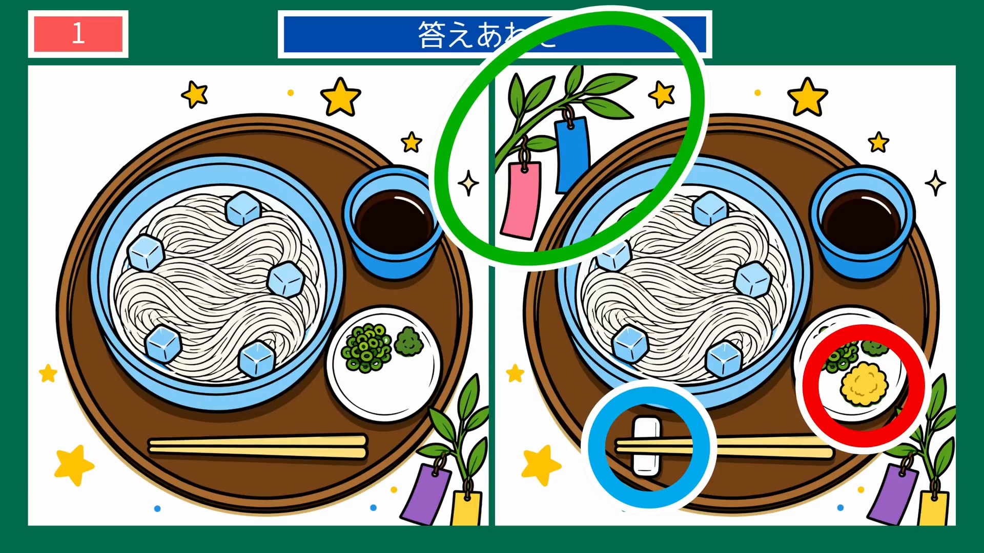 七夕の間違い探し 第1問 七夕そうめんの答え