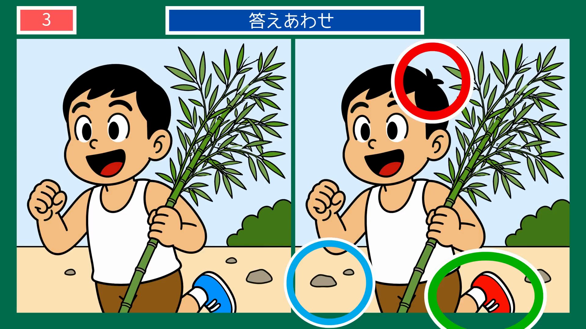 七夕の間違い探し 第3問 笹をはこぶ男の子の答え