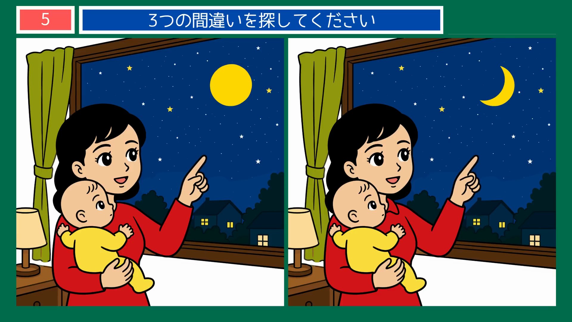 七夕の間違い探し 第5問 夜空を指さす親子の問題イラスト