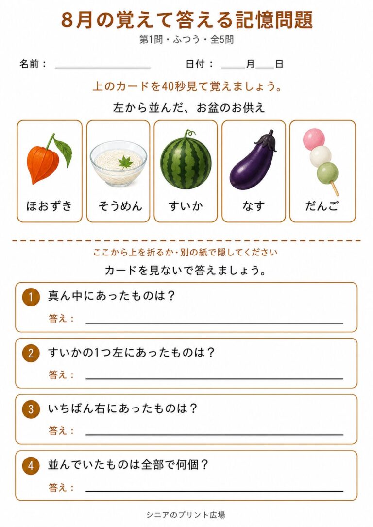 8月の覚えて答える記憶問題4問