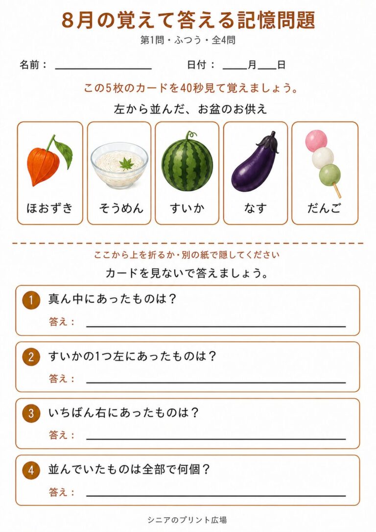 8月の覚えて答える記憶問題4問