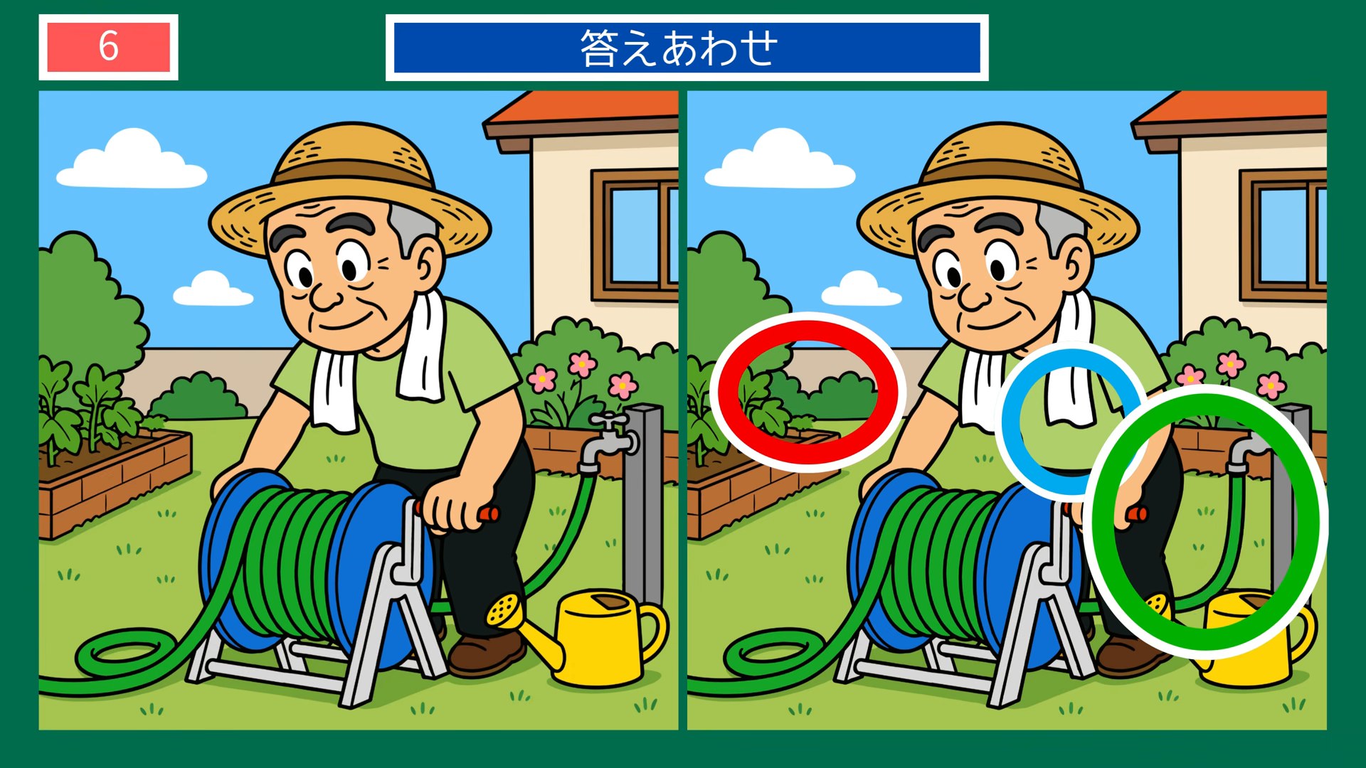 ふだんの一日の間違い探し 第5問 庭のホースリールの答え
