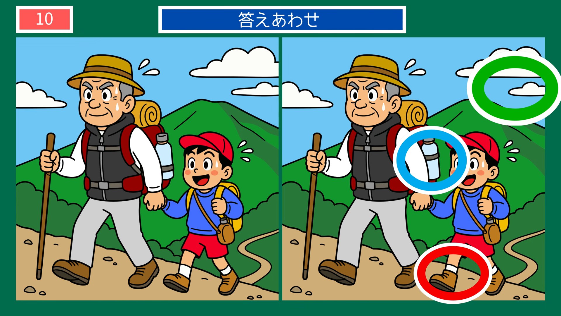 ふだんの一日の間違い探し 第9問 山歩きの答え