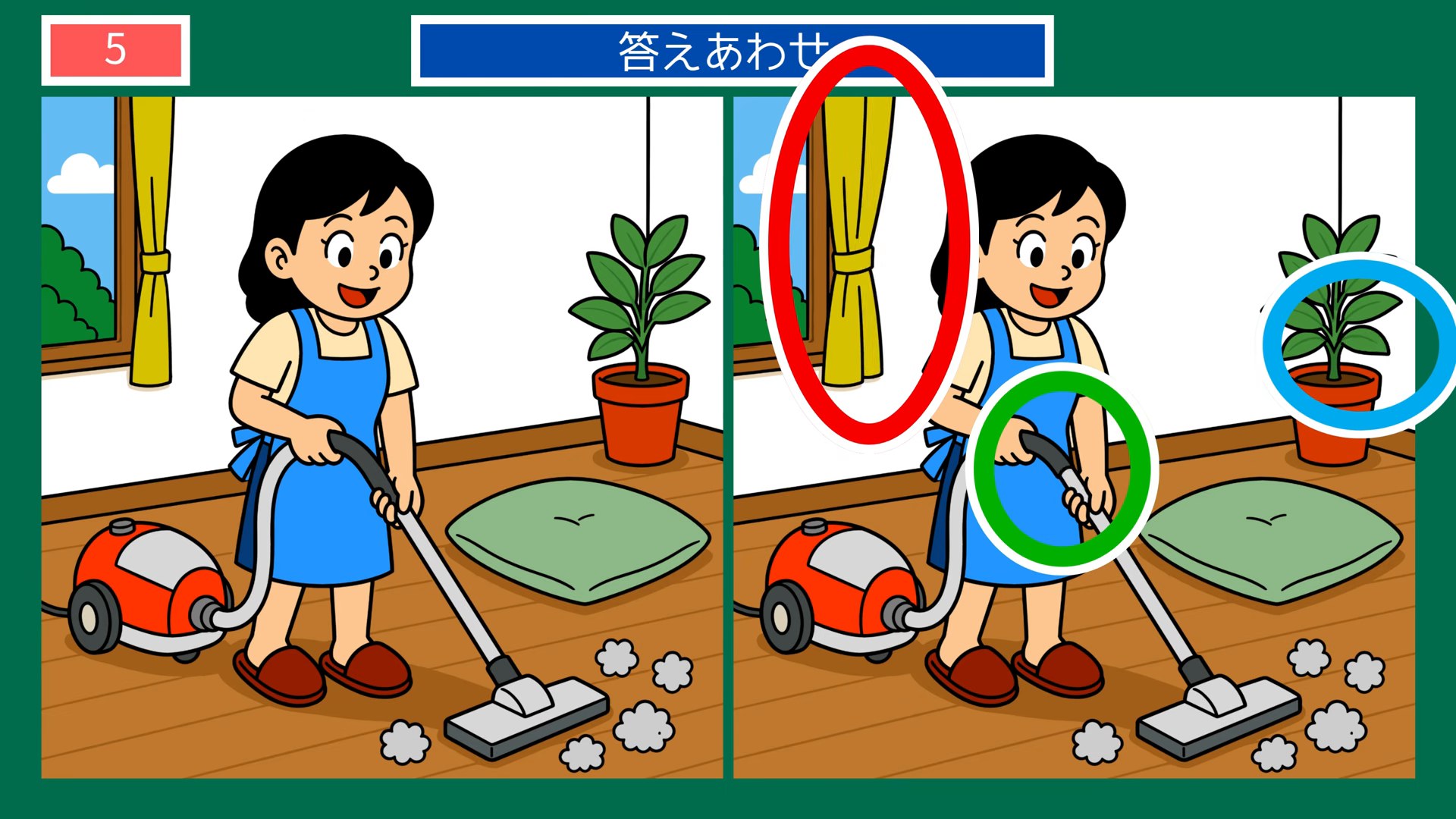 ふだんの一日の間違い探し 第4問 部屋の掃除機がけの答え
