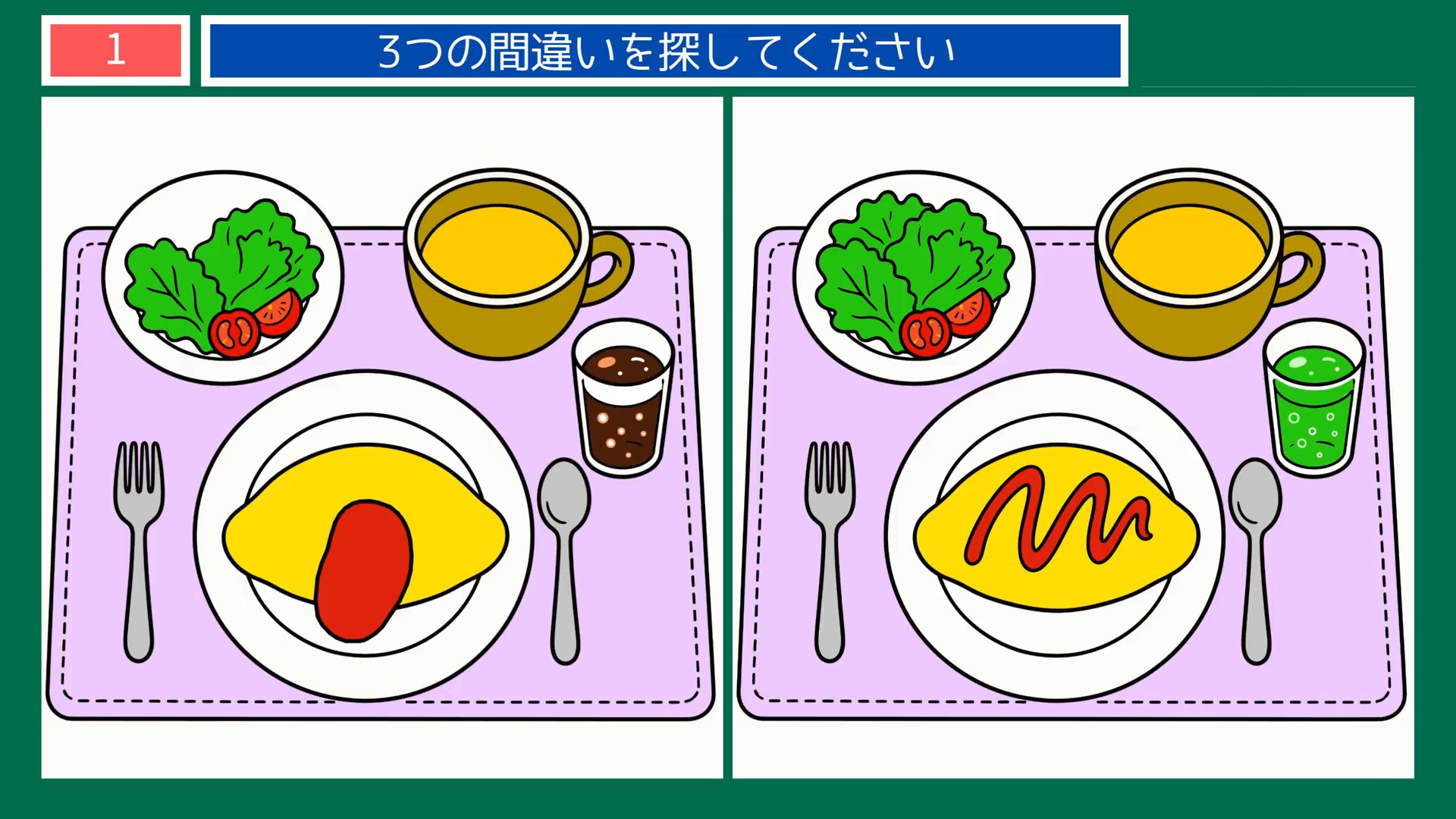 日々のたのしみの間違い探し 第1問 洋食のワンプレートの問題イラスト