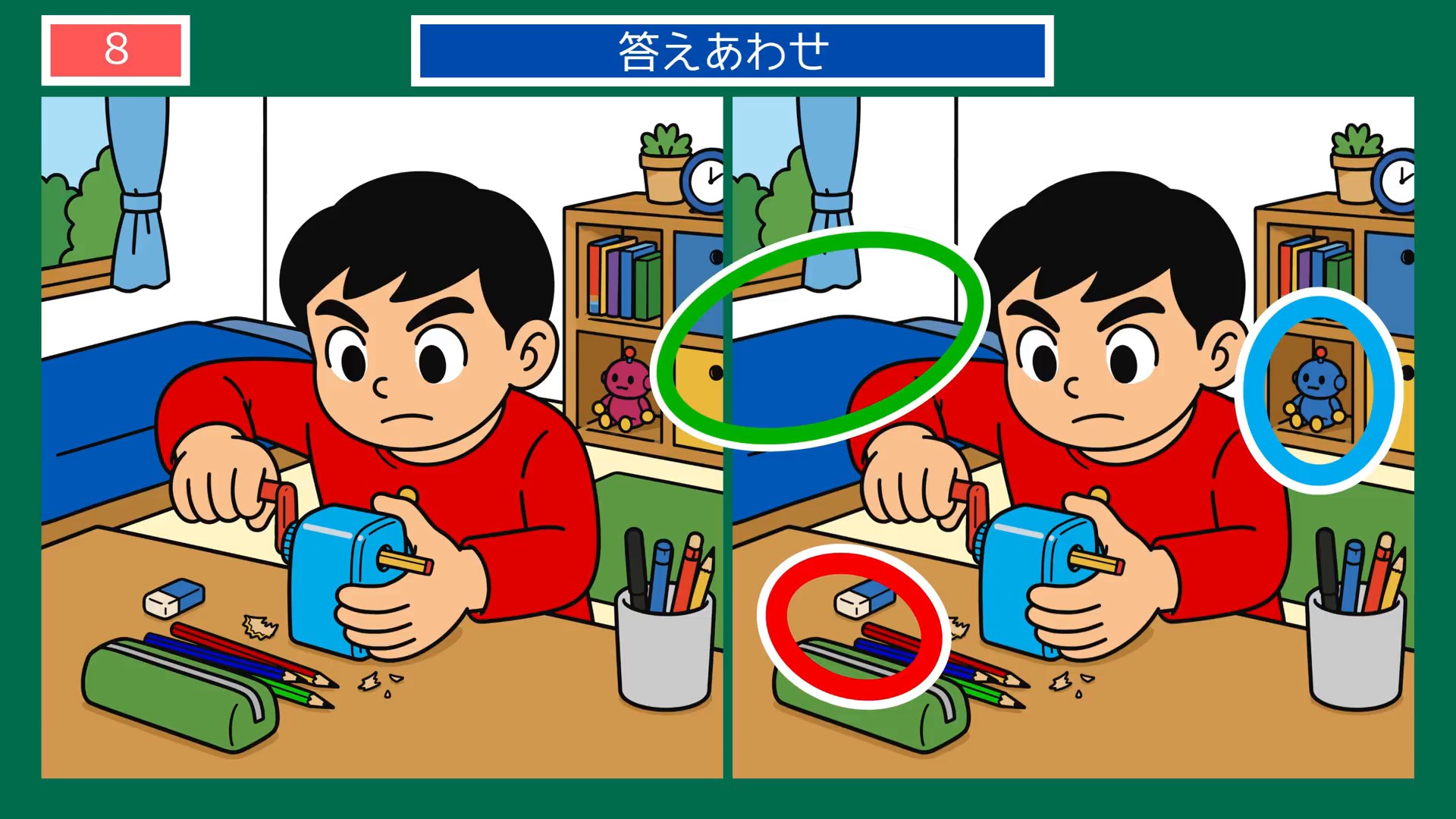 日々のたのしみの間違い探し 第8問 鉛筆を削るの答え