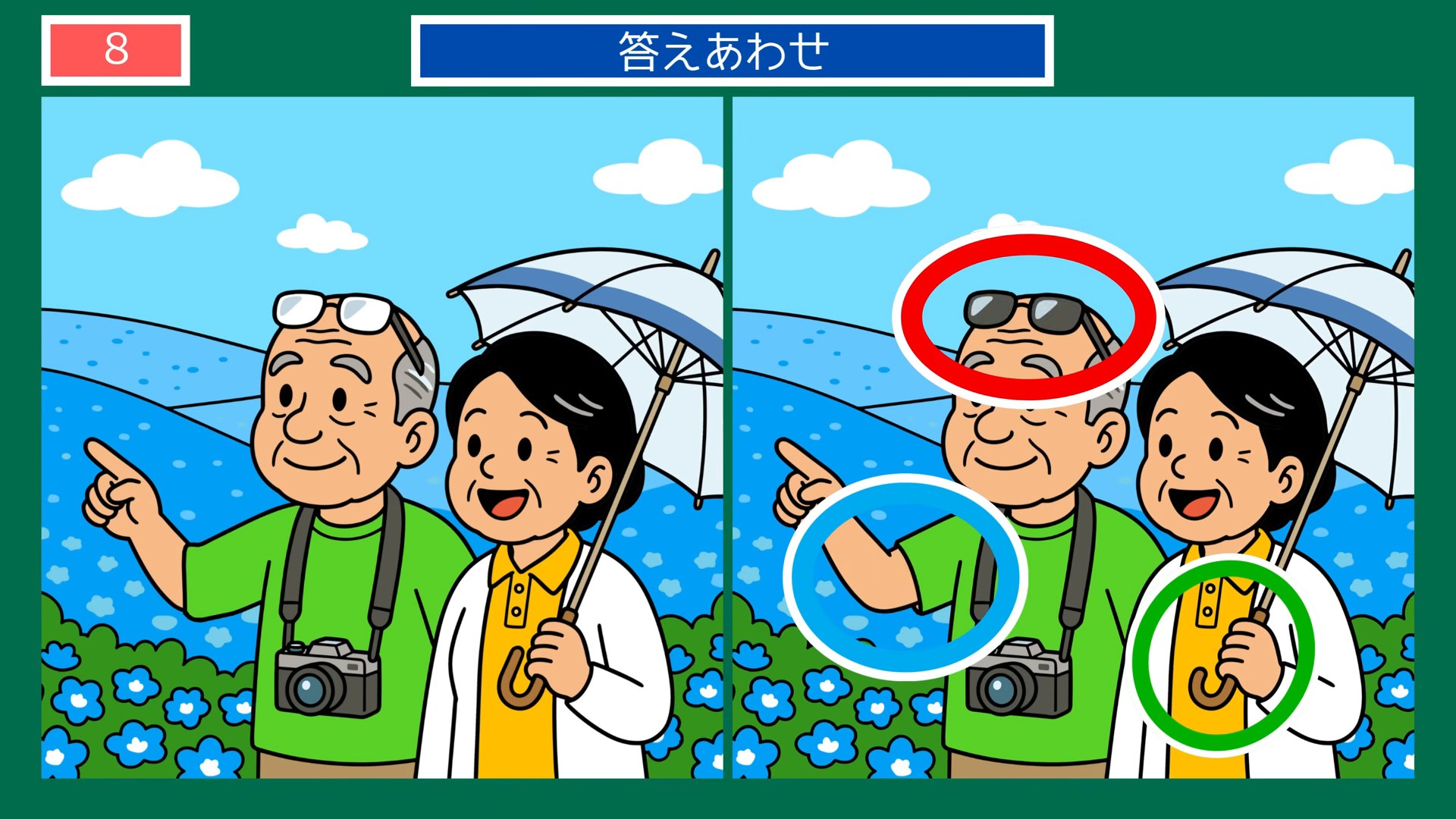 茨城県の間違い探し 第8問 ネモフィラの丘の答え