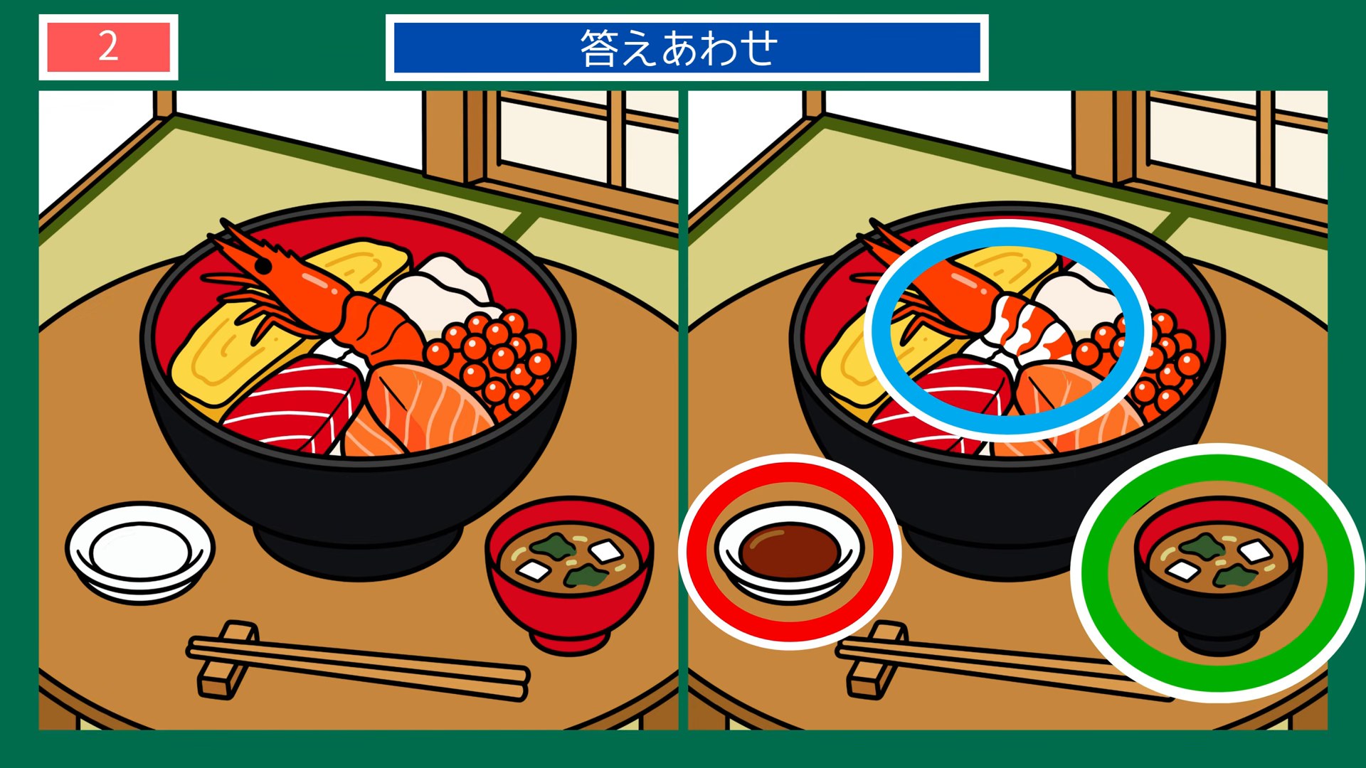 石川県の間違い探し 第2問 海鮮丼の食卓の答え