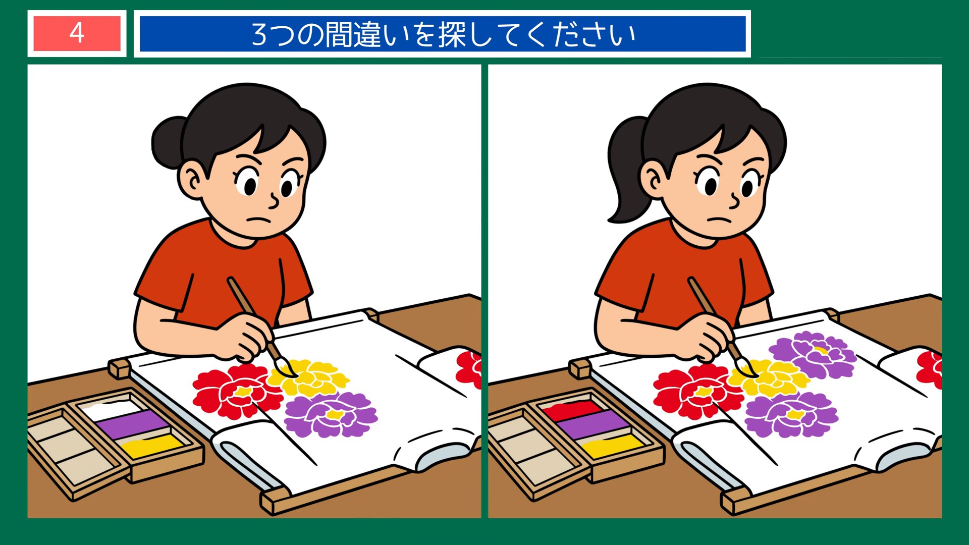 石川県の間違い探し 第4問 加賀友禅の絵付けの問題イラスト