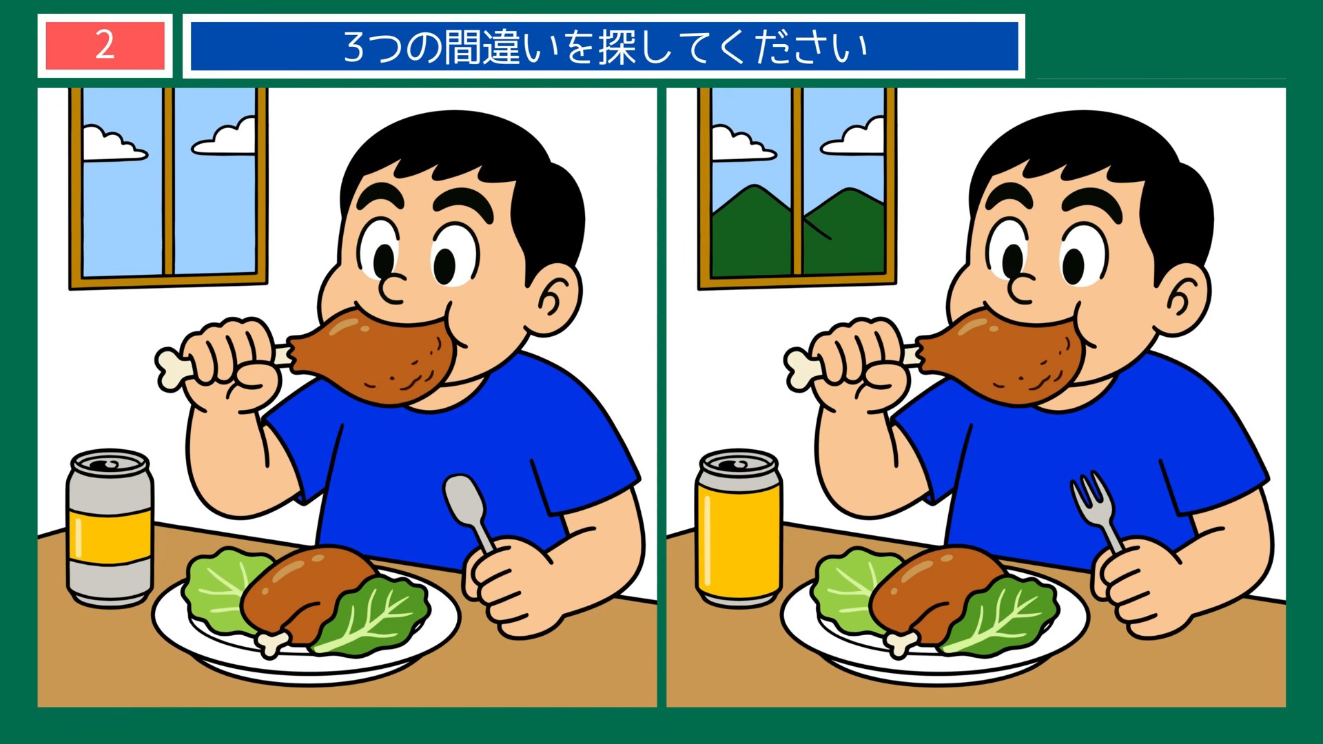 香川県の間違い探し 第2問 丸亀の骨付鳥の問題イラスト
