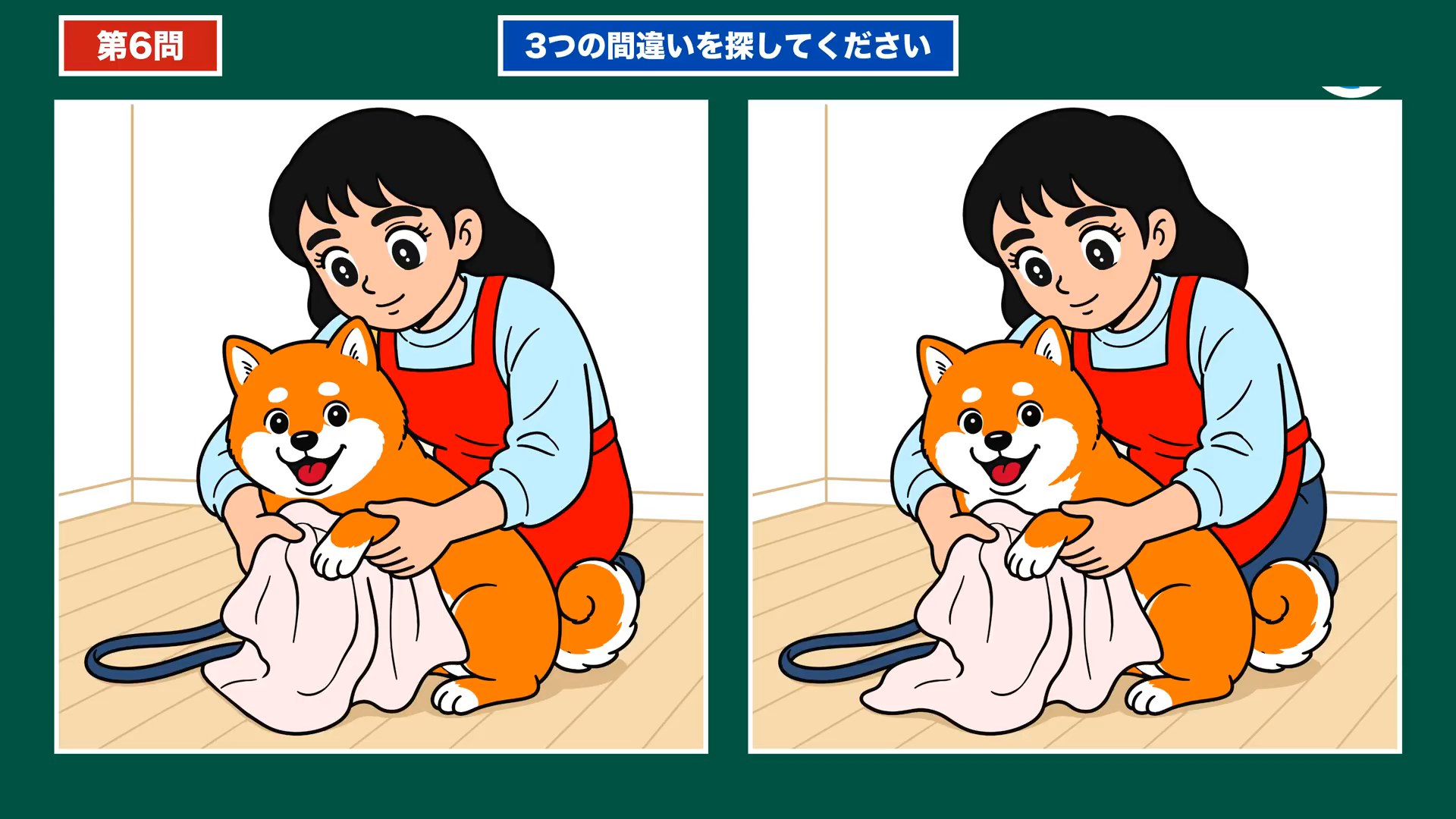 家事とだんらんの間違い探し 第6問 柴犬の世話の問題イラスト