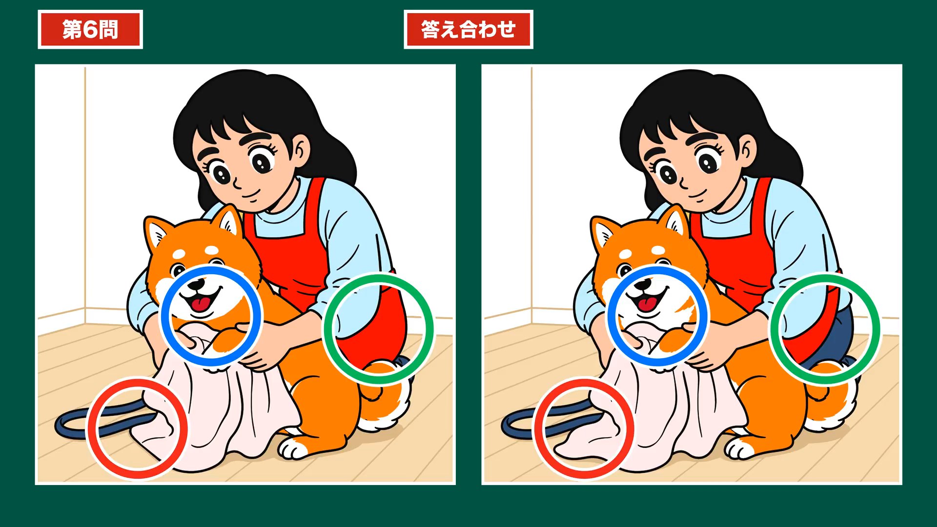家事とだんらんの間違い探し 第6問 柴犬の世話の答え