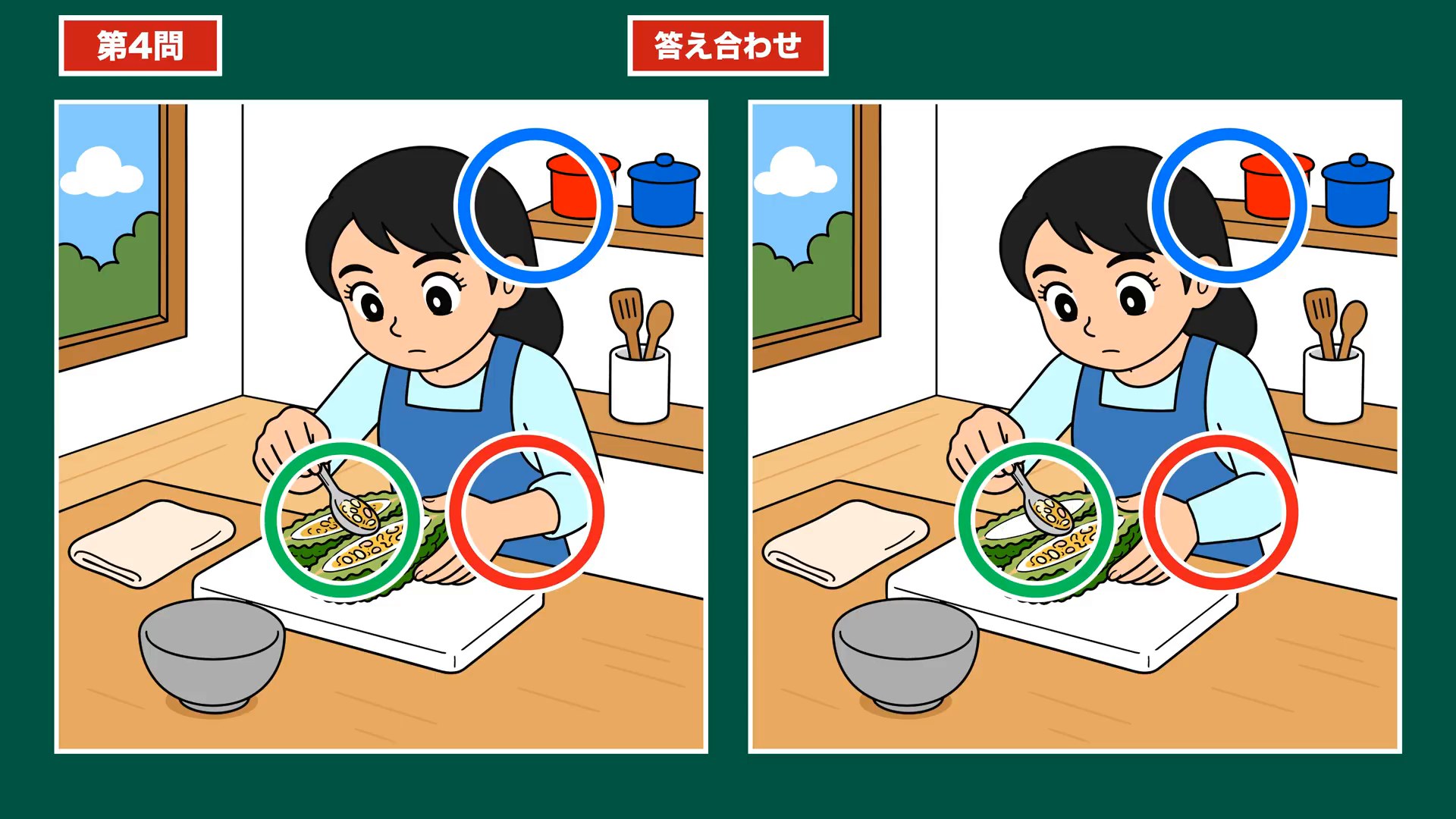 家事とだんらんの間違い探し 第4問 ゴーヤの下ごしらえの答え