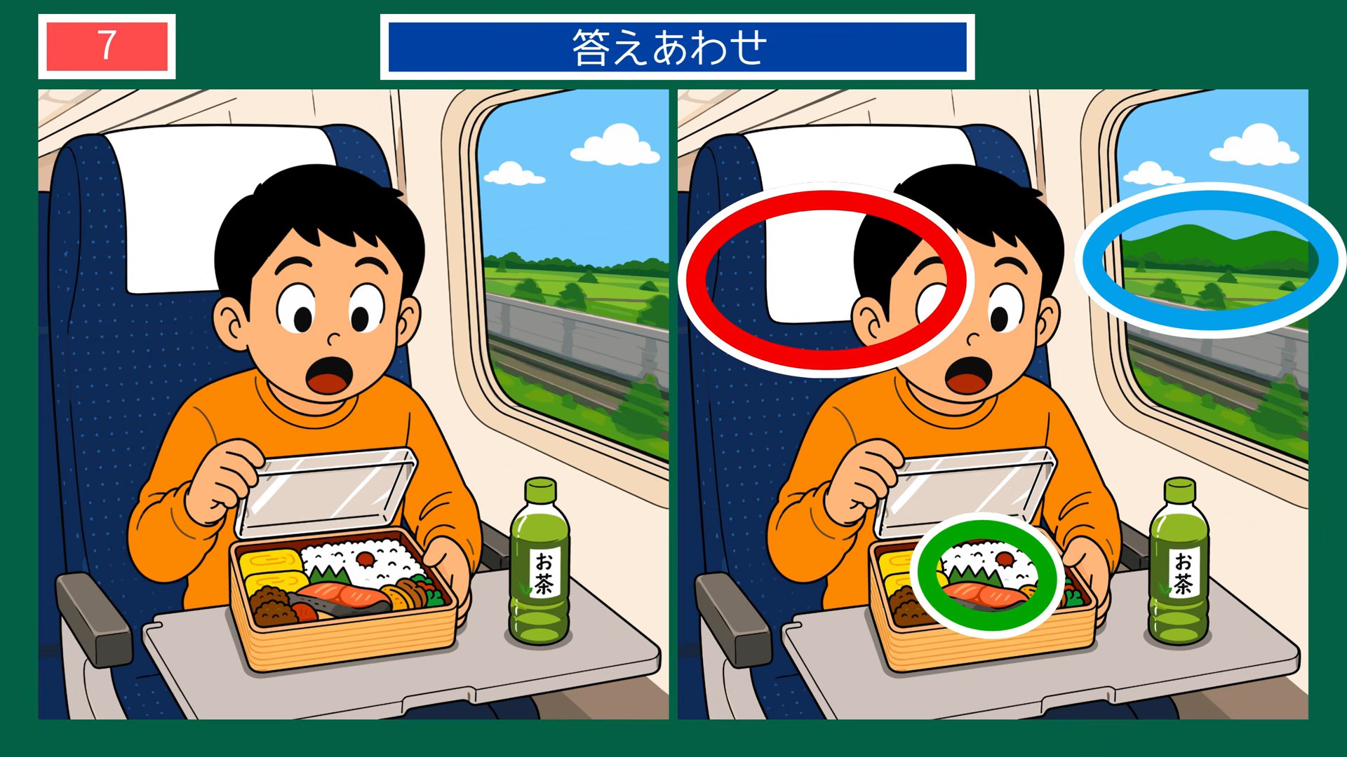 暮らしの風景の間違い探し 第7問 車内の駅弁の答え