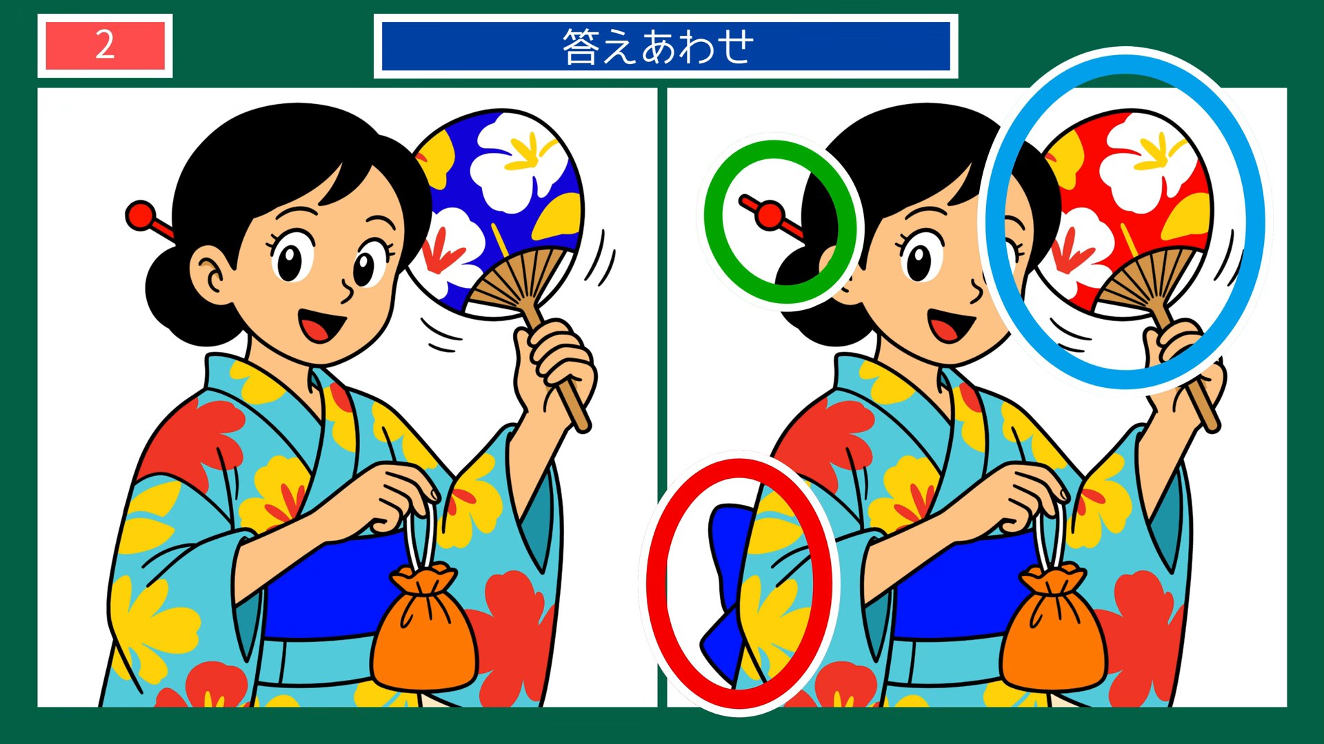暮らしの風景の間違い探し 第2問 浴衣とうちわの答え