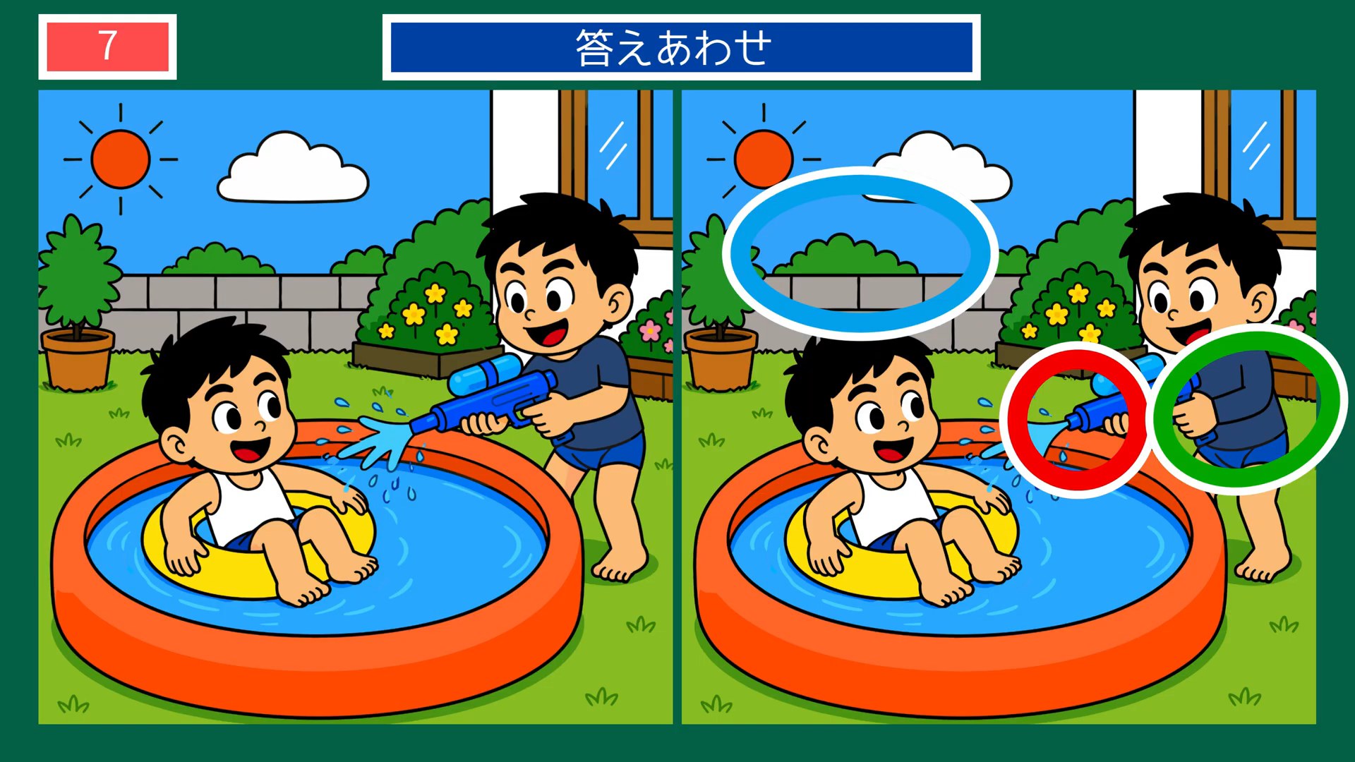 くらしのひとときの間違い探し 第7問 庭の水あそびの答え