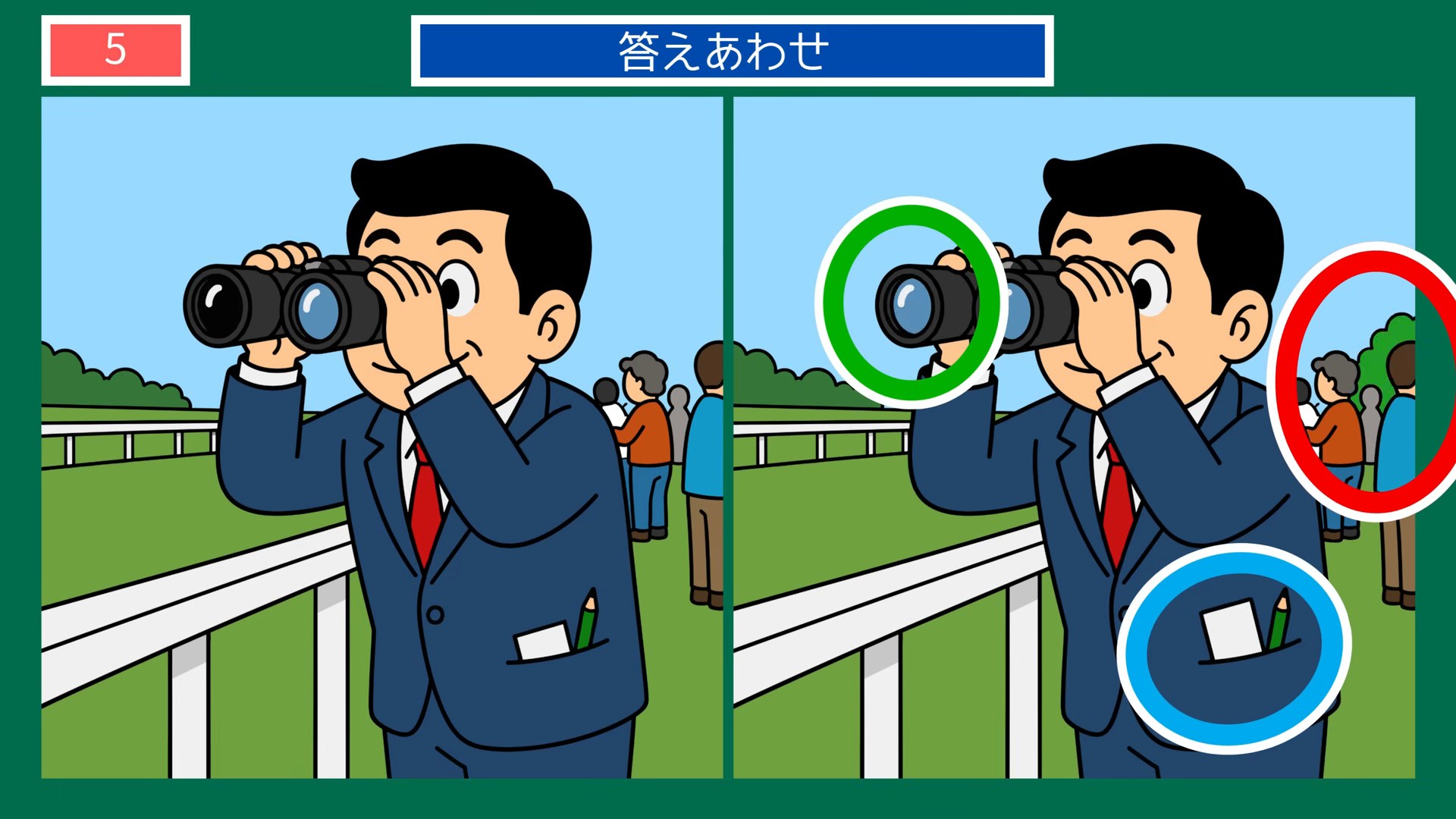 暮らしの一日の間違い探し 第5問 双眼鏡でながめるの答え