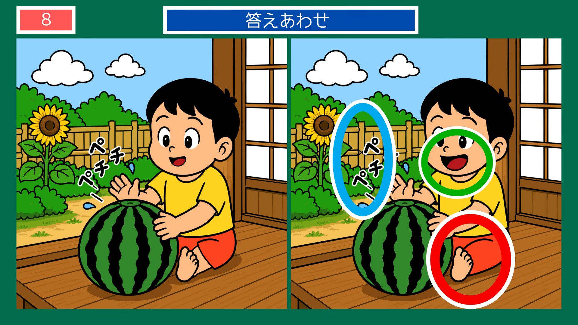暮らしの一日の間違い探し 第8問 すいかを抱えるの答え