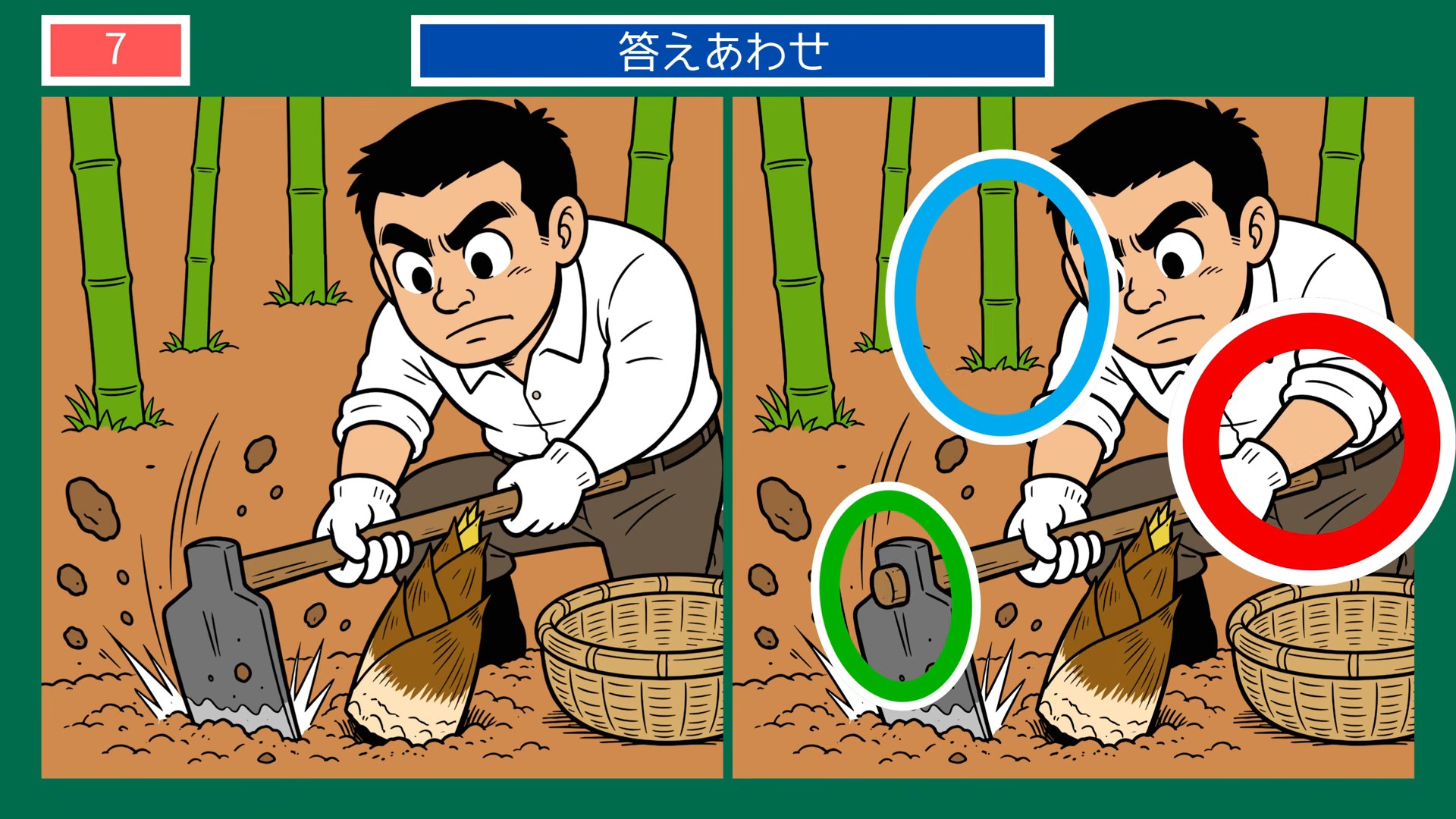 暮らしの手しごとの間違い探し 第7問 たけのこ掘りの答え