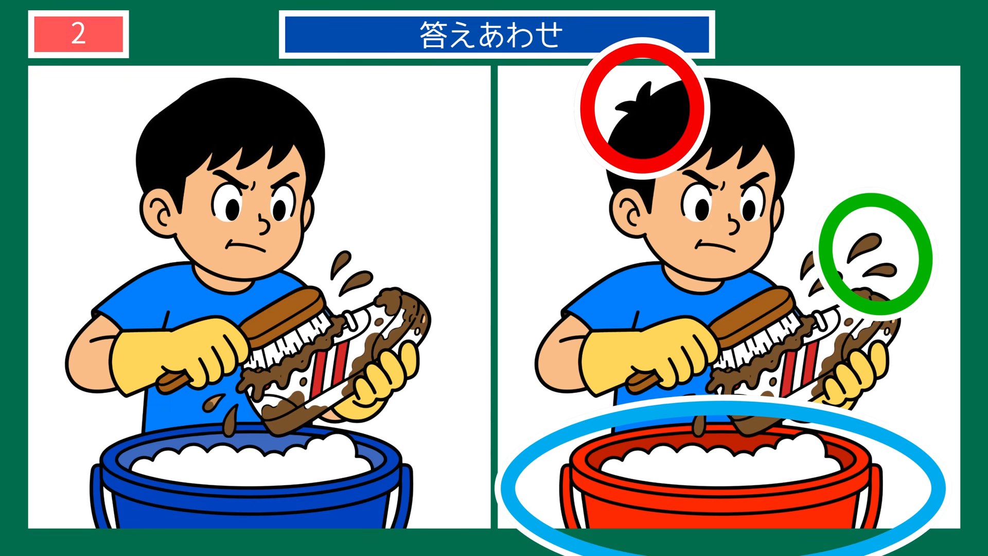 今日のひとコマの間違い探し 第2問 運動ぐつを洗うの答え