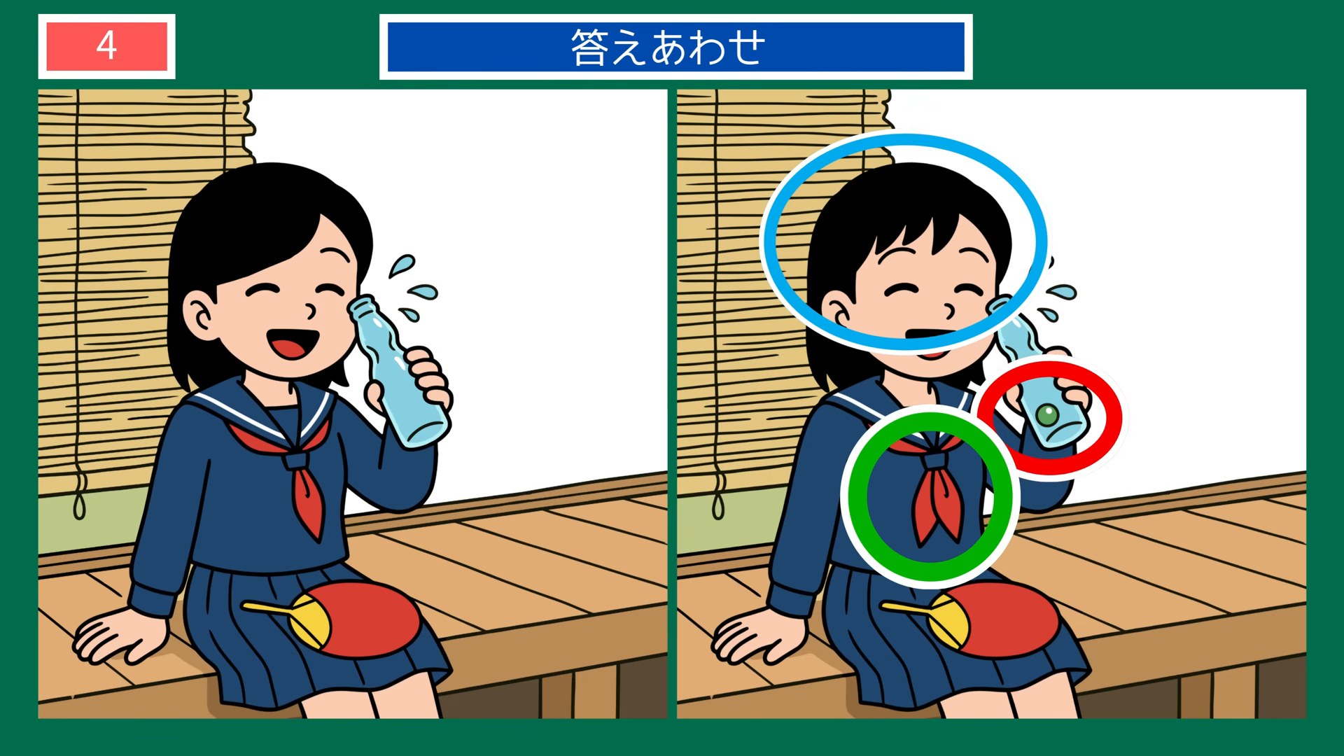 今日のひとコマの間違い探し 第4問 部活帰りの一休みの答え