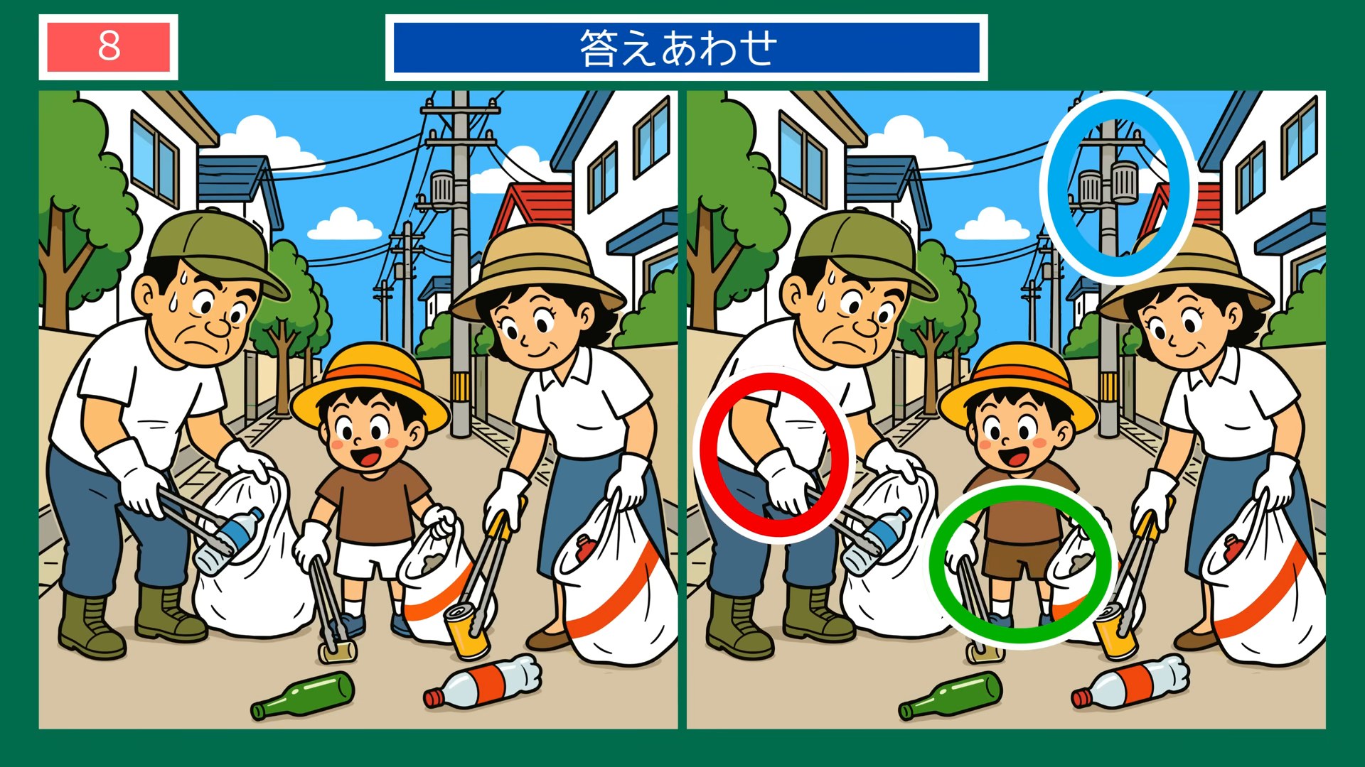 まちの一日の間違い探し 第7問 町のごみ拾いの答え