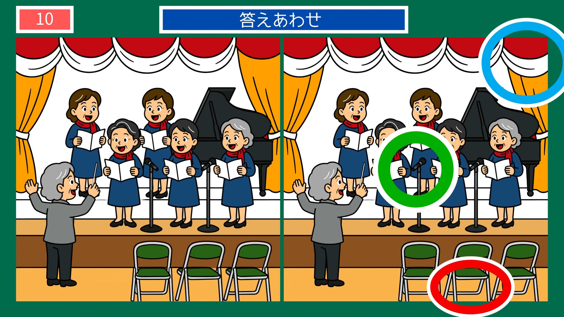 まちの一日の間違い探し 第9問 合唱の発表会の答え