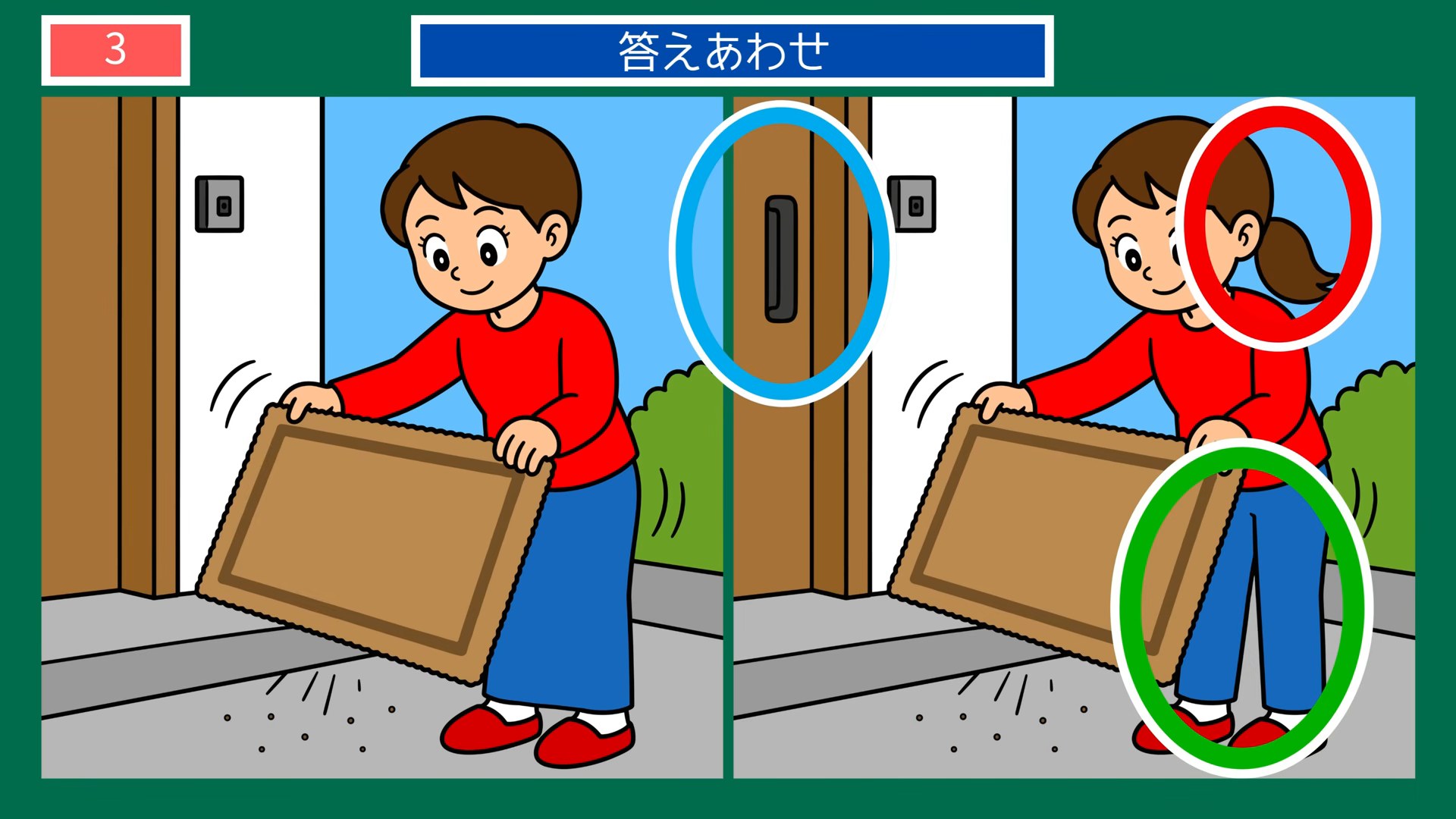 まちの一日の間違い探し 第3問 大荷物の搬入の答え