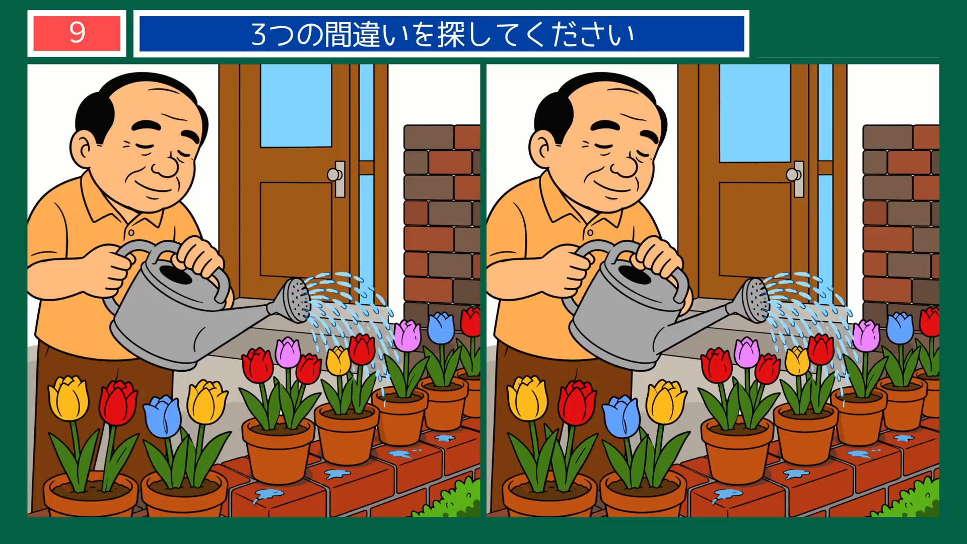 毎日のひとこまの間違い探し 第9問 鉢植えの水やりの問題イラスト