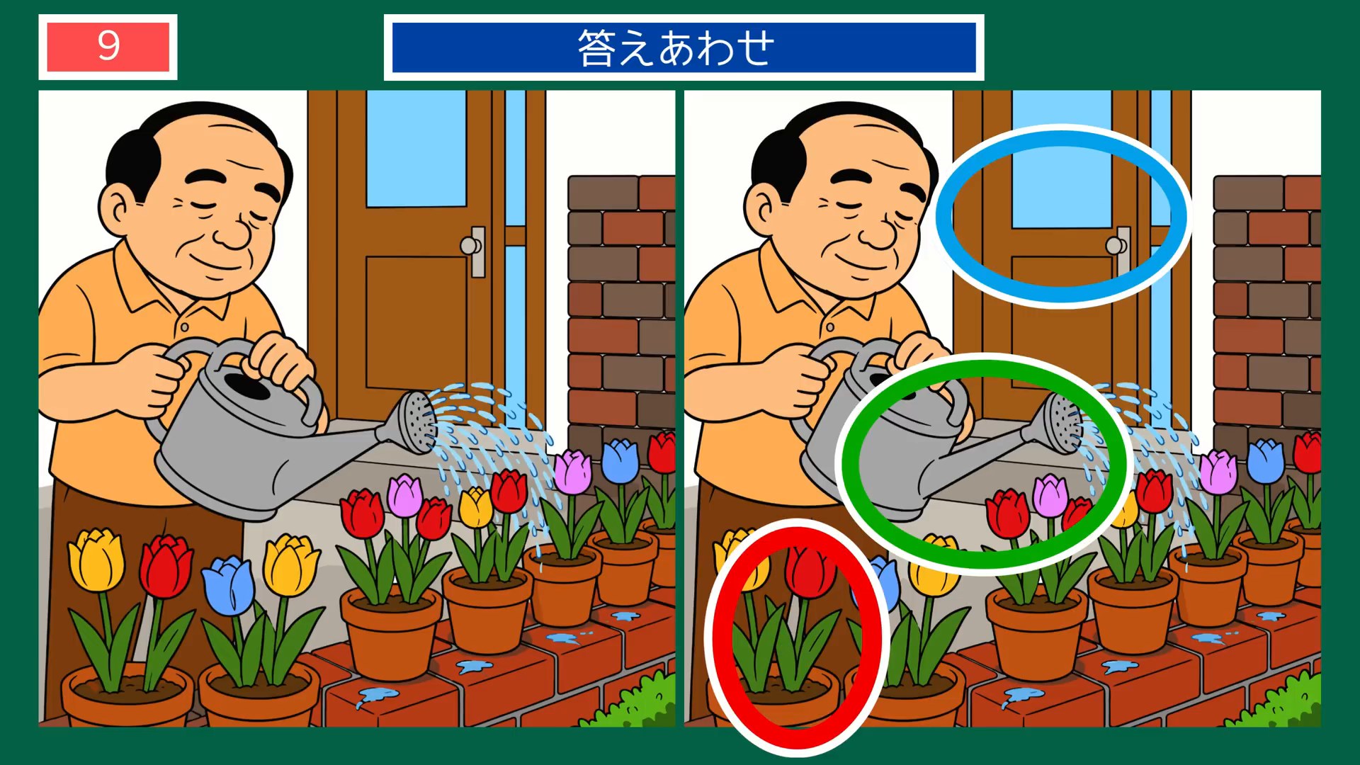 毎日のひとこまの間違い探し 第9問 鉢植えの水やりの答え