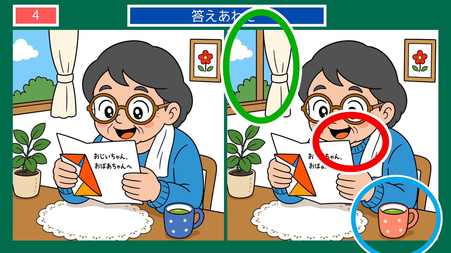 毎日のくらしの間違い探し 第4問 孫からの手紙の答え