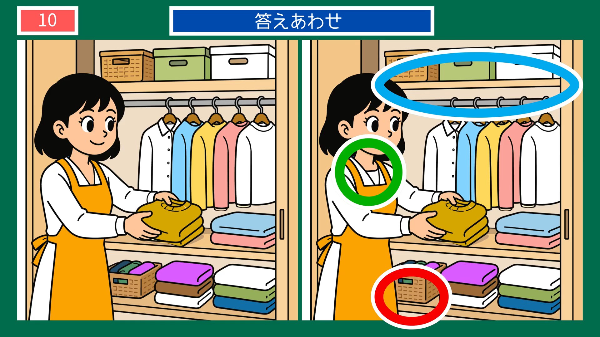 実りの秋のくらしの間違い探し 第10問 衣替えの答え