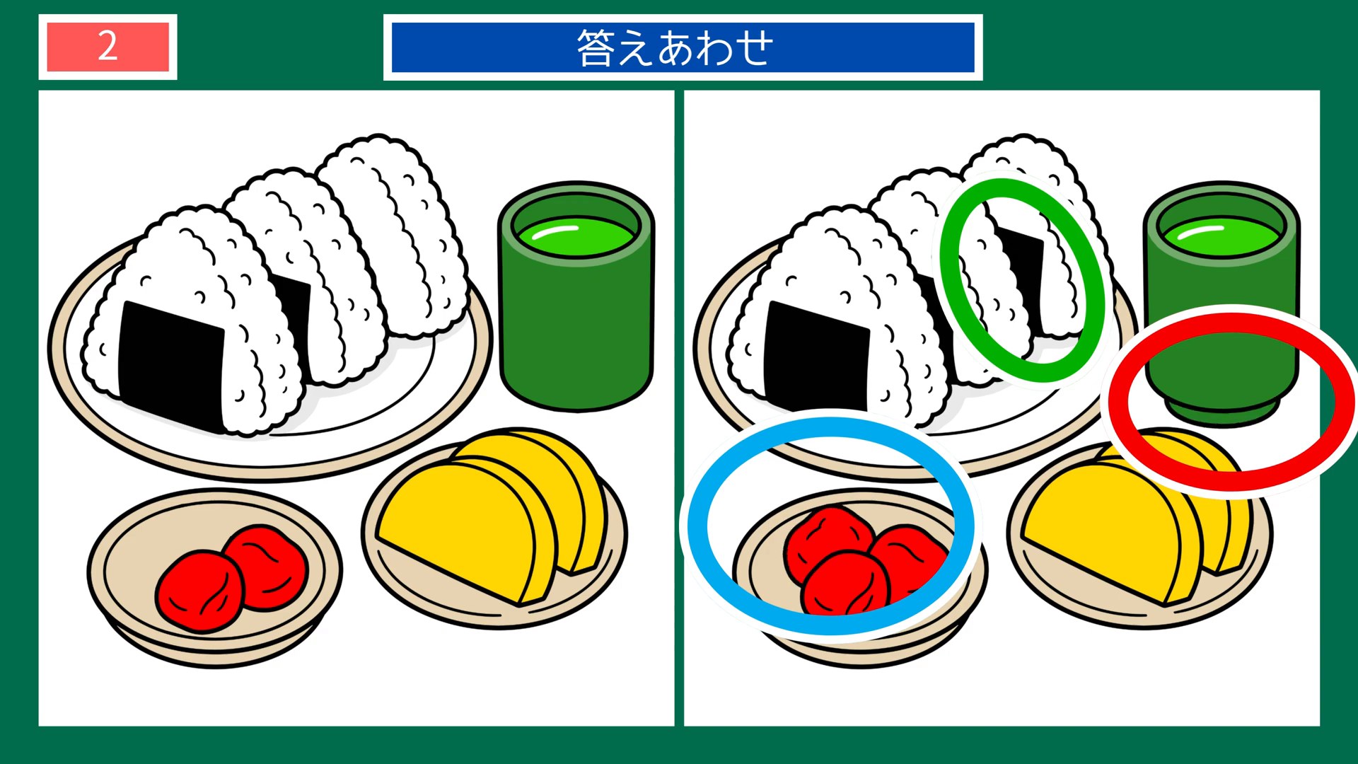 実りの秋のくらしの間違い探し 第2問 おにぎりの昼食の答え