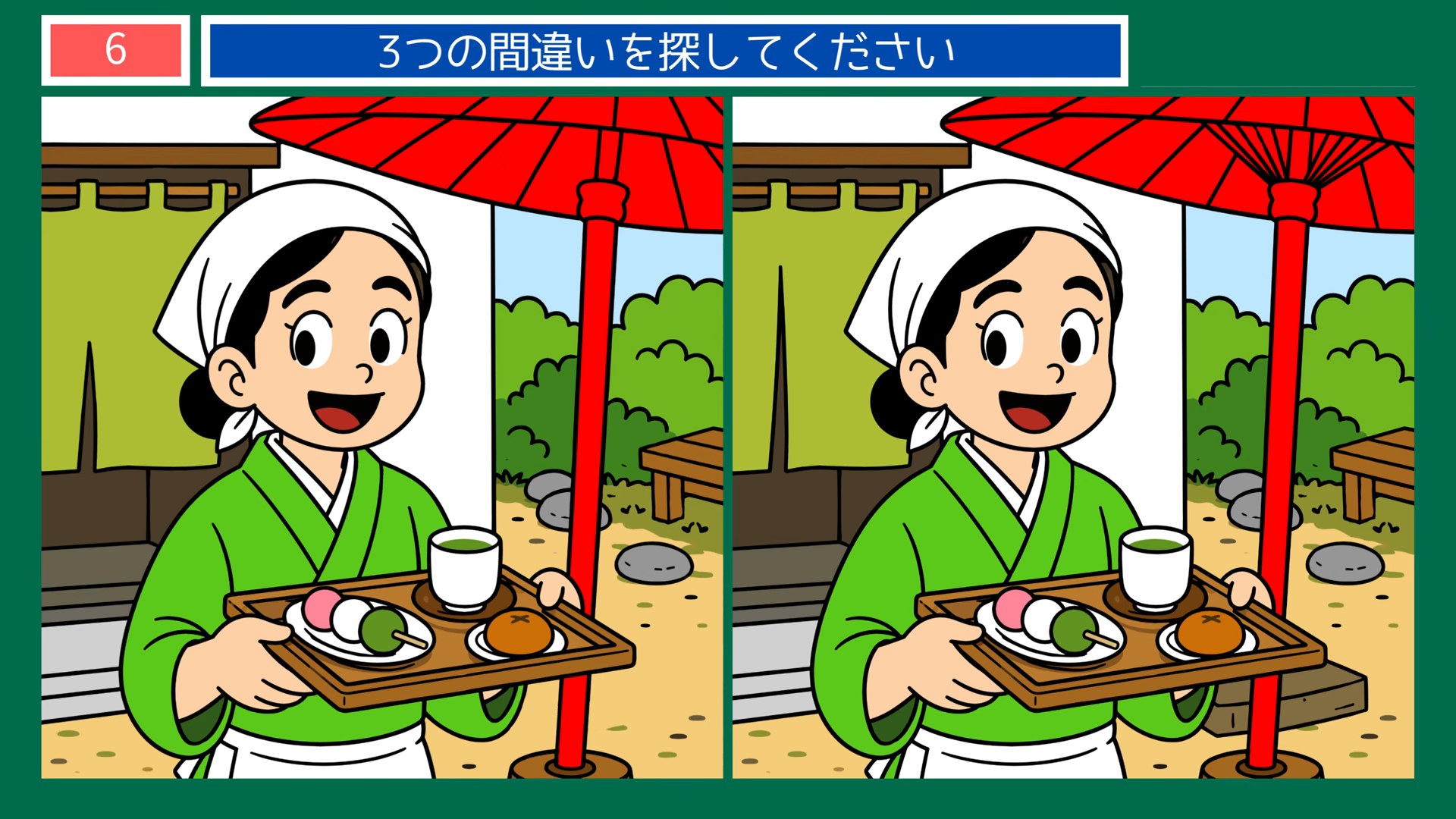 昔と今のくらしの間違い探し 第6問 茶屋のお団子の問題イラスト