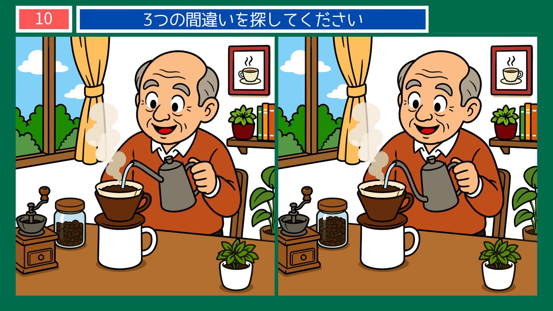 昔と今のくらしの間違い探し 第10問 コーヒーを淹れるの問題イラスト
