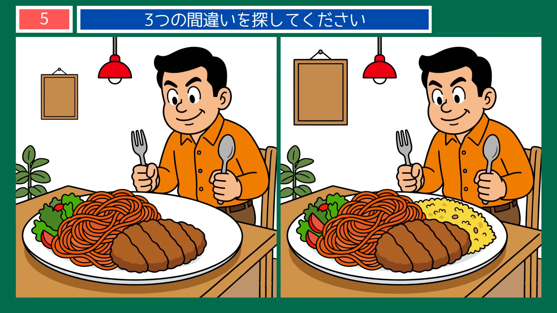 長崎の味と名所の間違い探し 第5問 トルコライスの問題イラスト