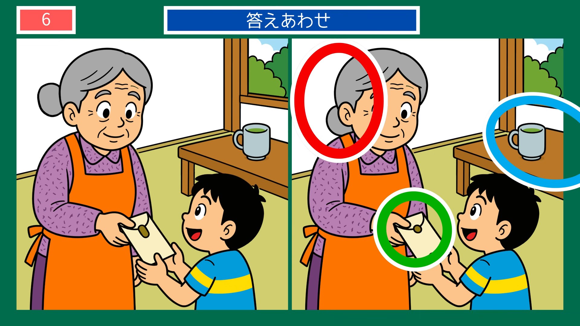 夏のある日のくらしの間違い探し 第6問 おこづかいをもらうの答え