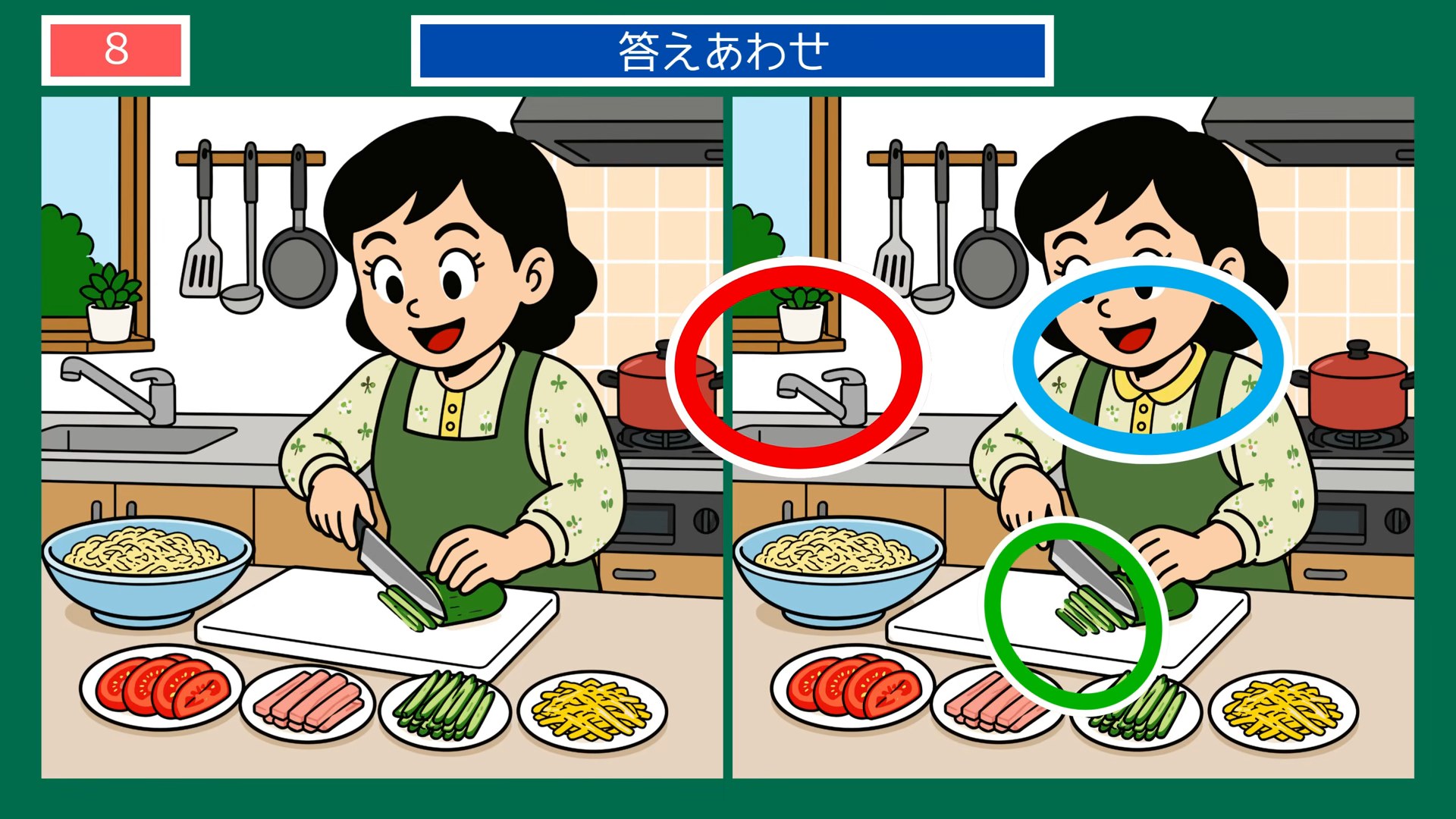 夏のある日のくらしの間違い探し 第8問 台所のしたくの答え