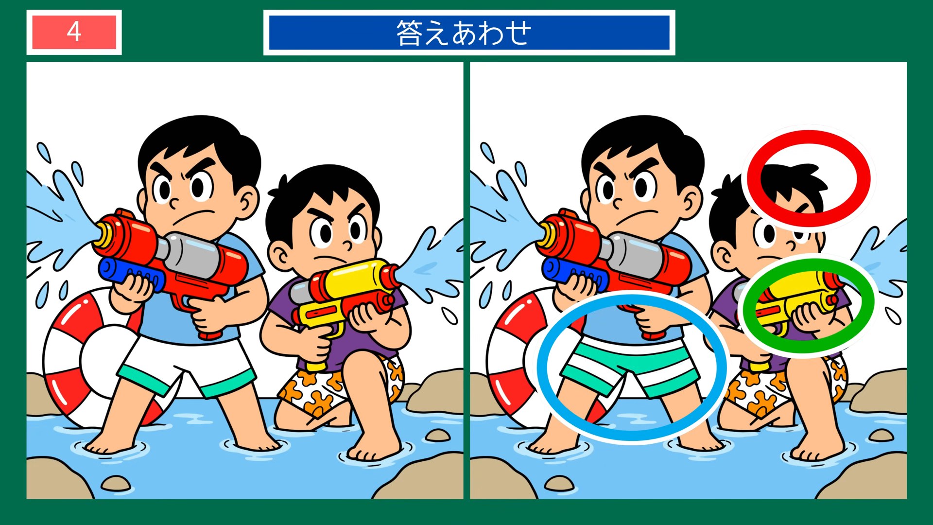 夏のある日のくらしの間違い探し 第4問 水鉄砲の水遊びの答え