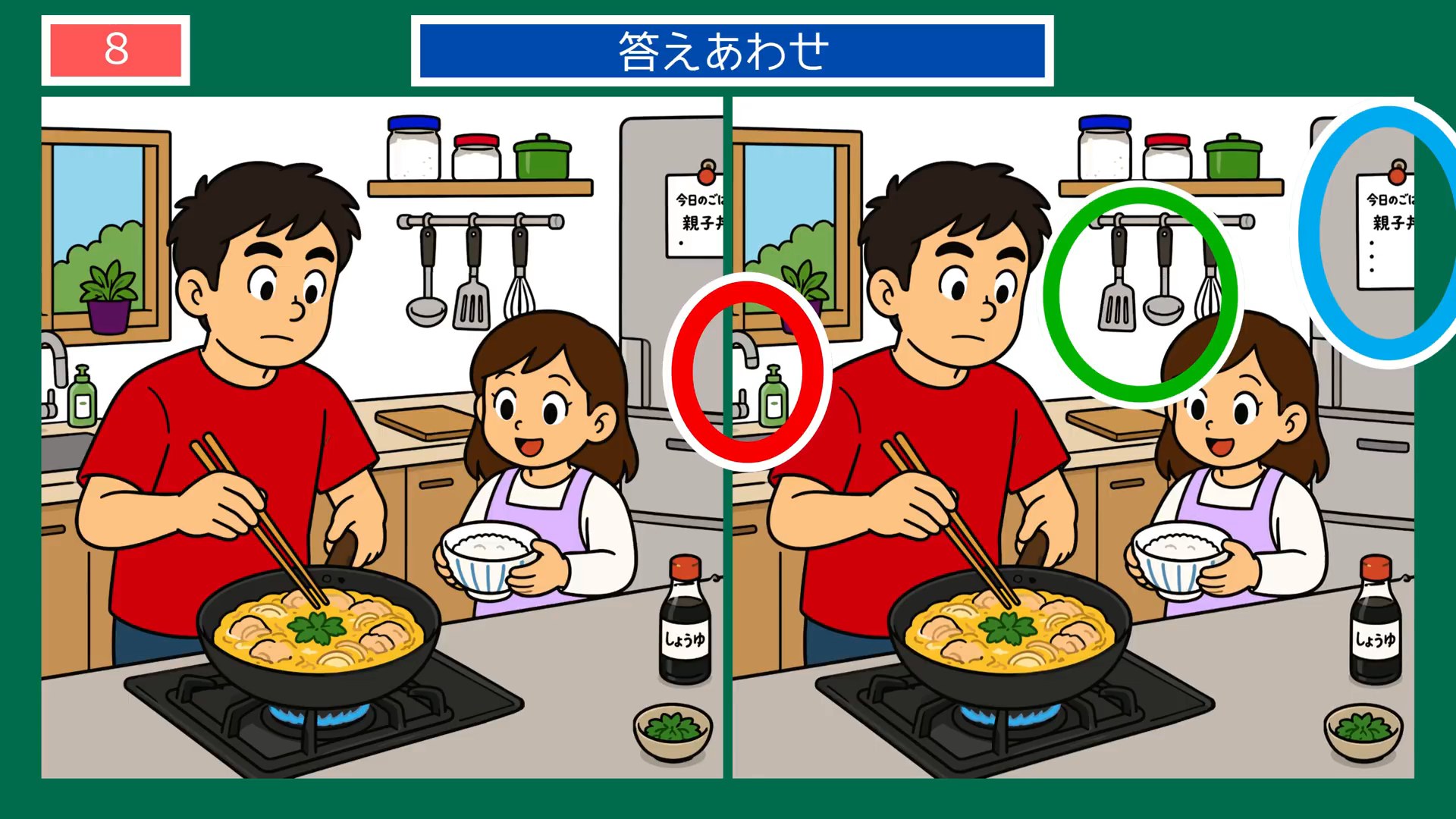 夏から秋へのくらしの間違い探し 第8問 台所の親子丼の答え