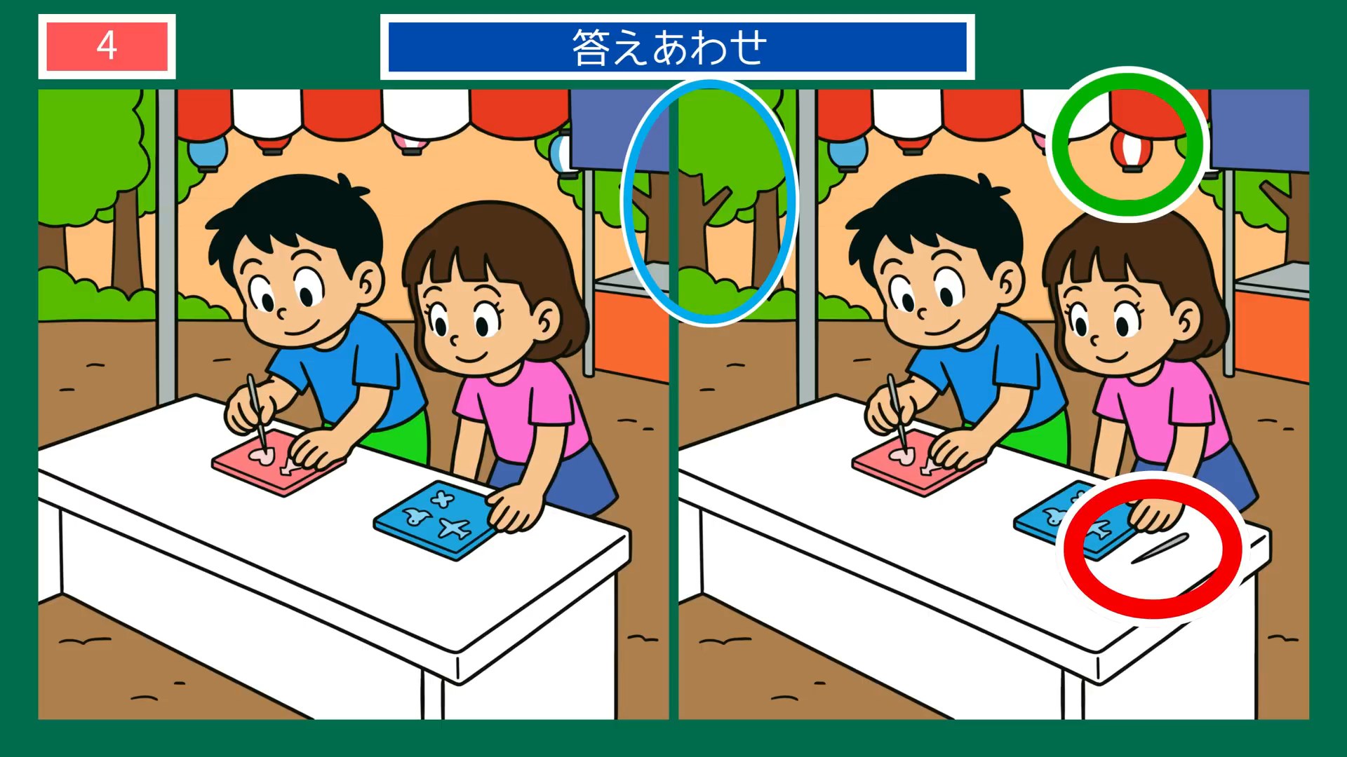 夏の縁日の間違い探し 第4問 屋台の型抜きの答え