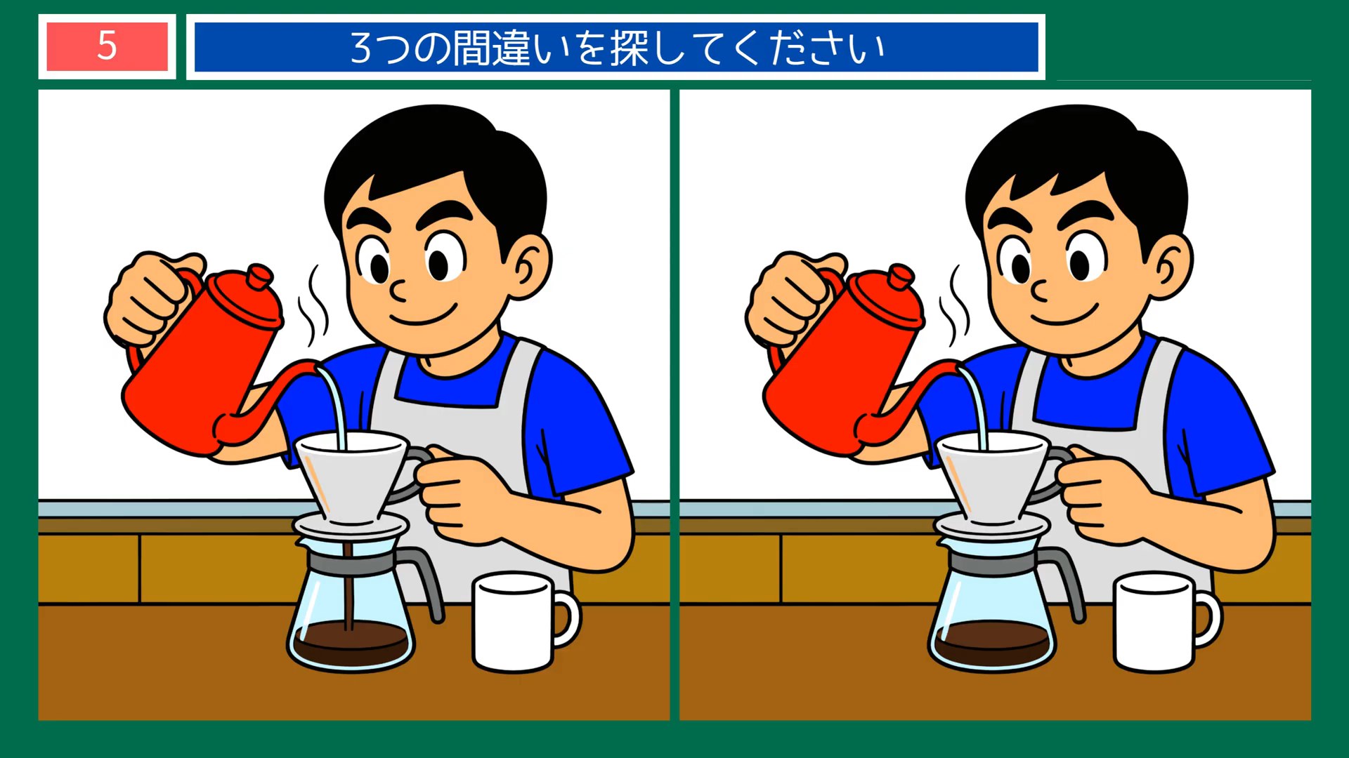 夏の日のくらしの間違い探し 第4問 コーヒーを淹れるの問題イラスト
