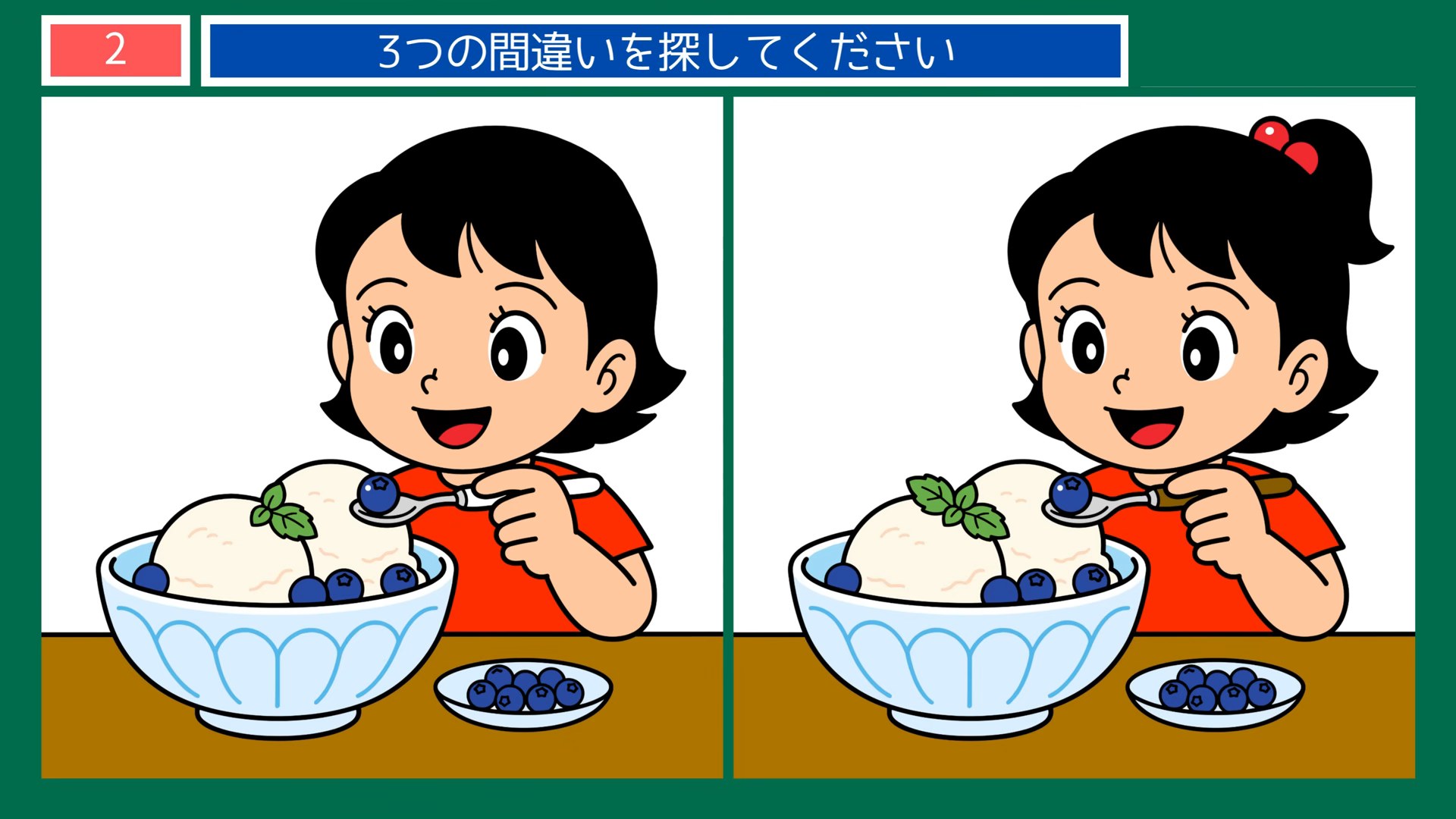 夏の暮らしのひとコマの間違い探し 第2問 冷たいおやつの問題イラスト