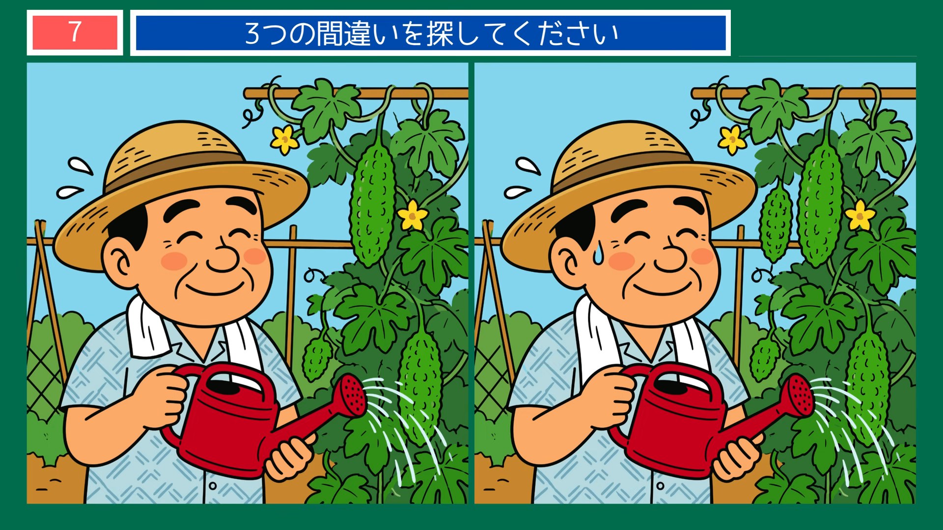 夏の節電とエコな暮らしの間違い探し 第6問 ゴーヤに水をやるの問題イラスト