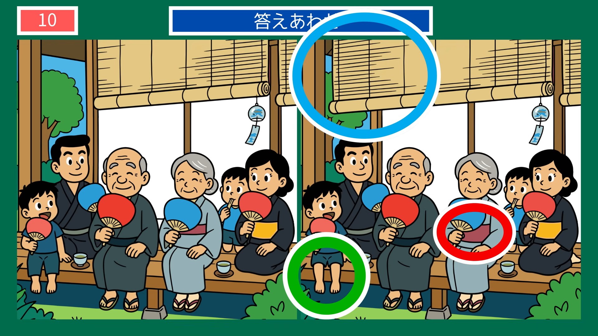 夏の節電とエコな暮らしの間違い探し 第9問 縁側の夕涼みの答え