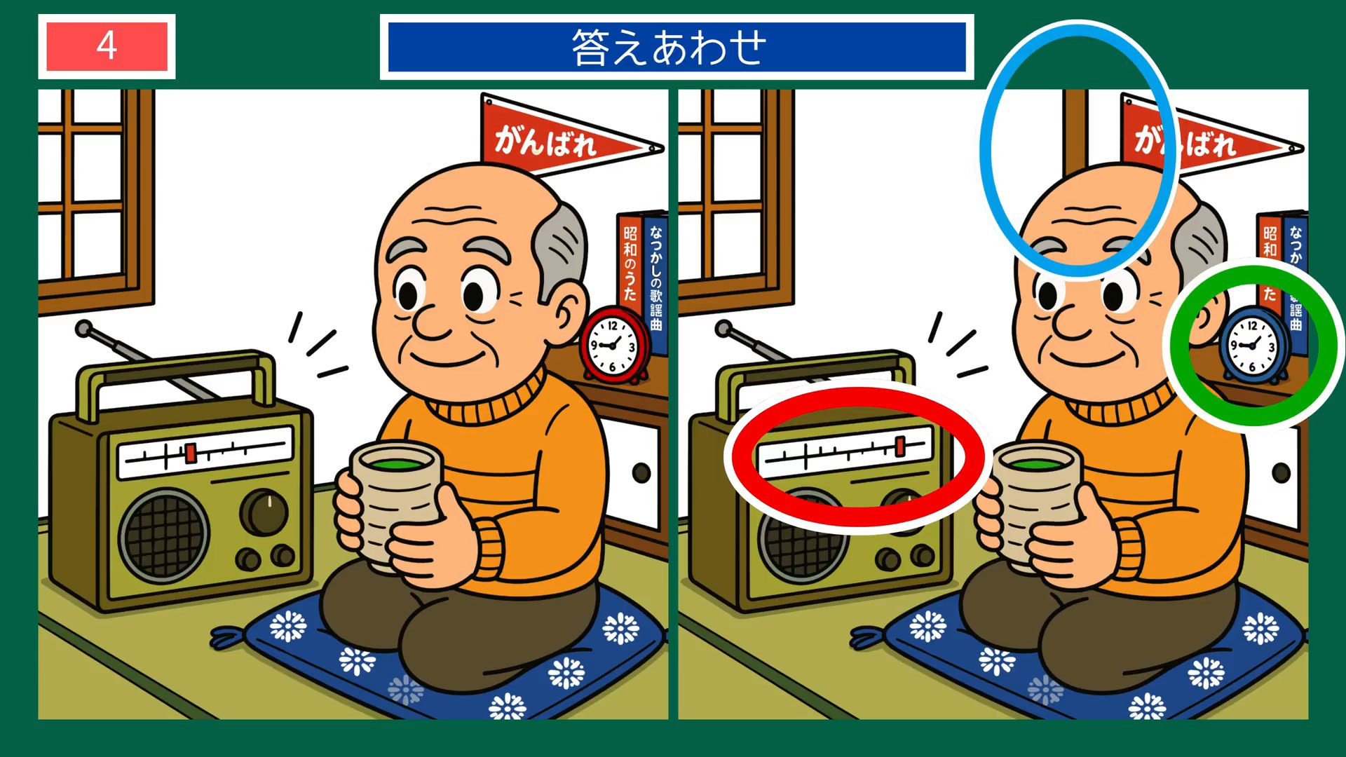 なつかしい日々の間違い探し 第4問 ラジオとお茶の間の答え